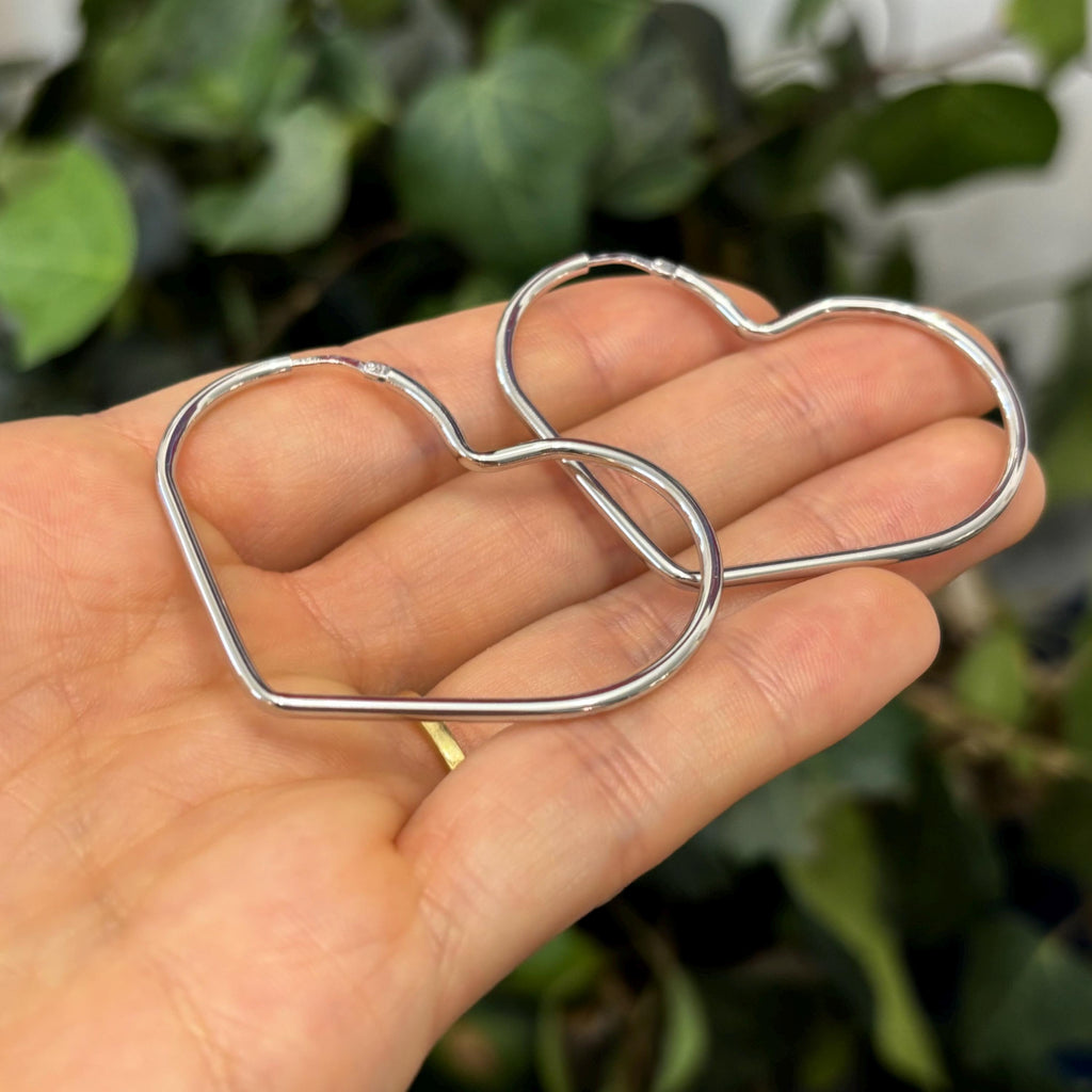 Sterling Silver Heart Hoop Earrings 45mm x 44mm