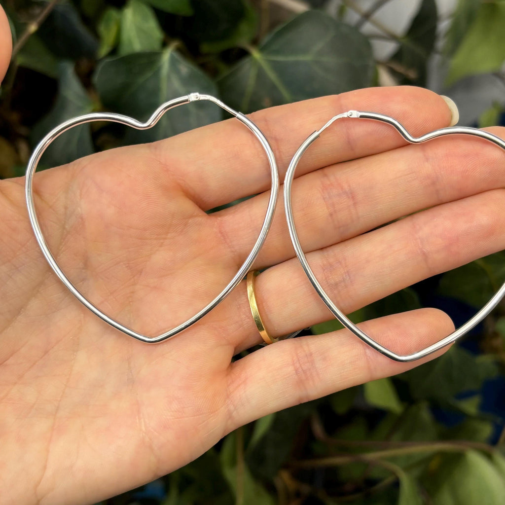 Sterling Silver Heart Large Hoop Earrings 59mm x 62mm