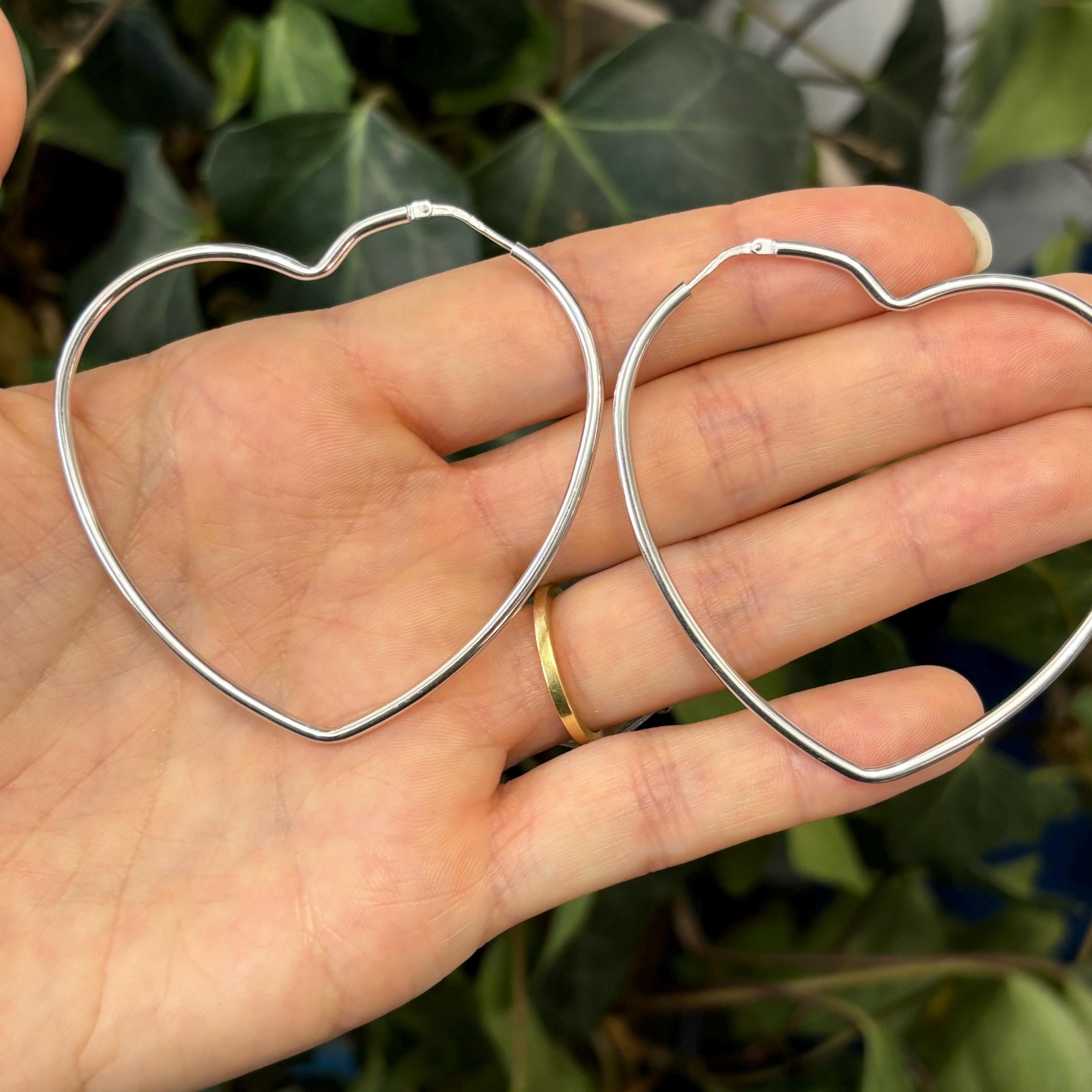 Sterling Silver Heart Large Hoop Earrings 59mm x 62mm