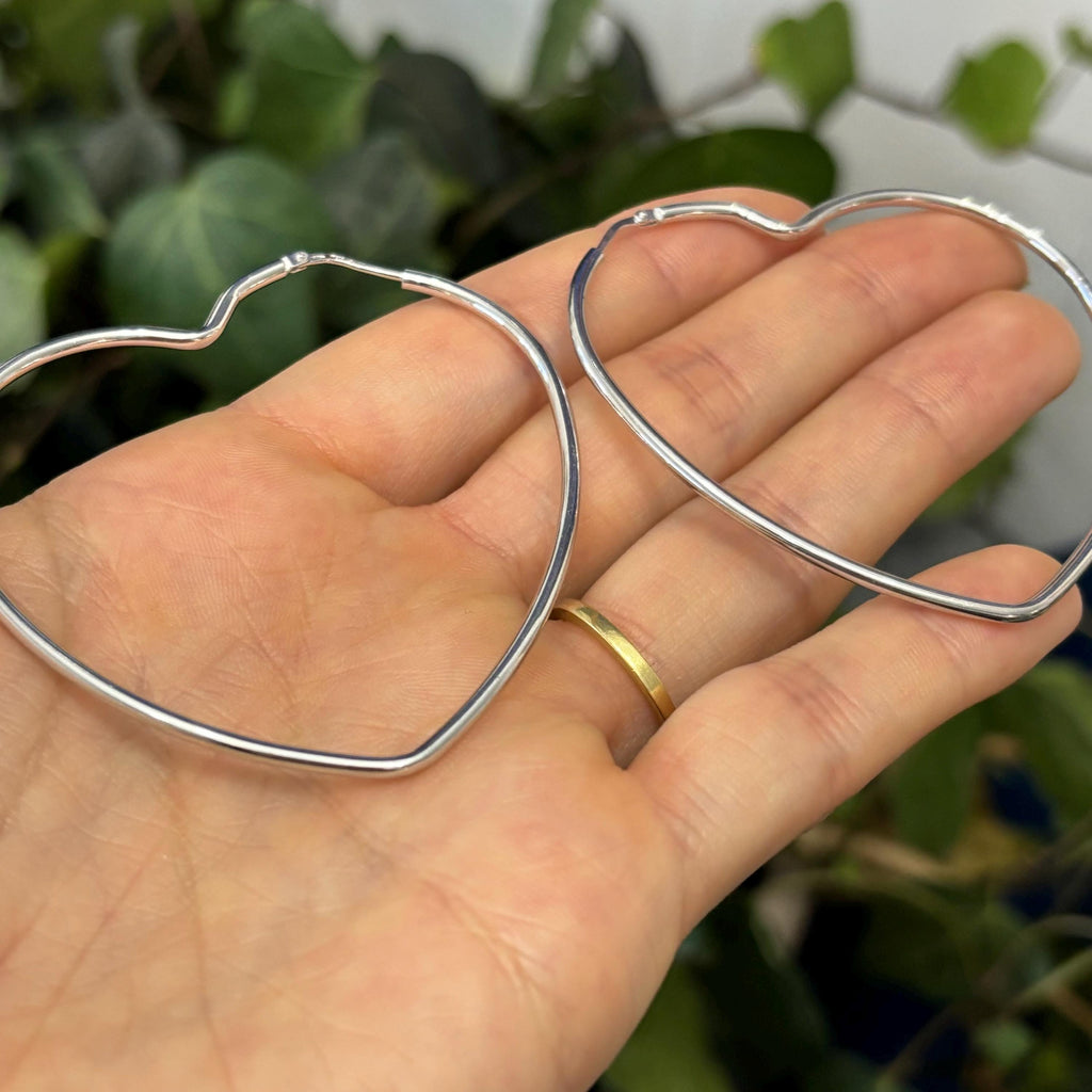Sterling Silver Heart Large Hoop Earrings 59mm x 62mm