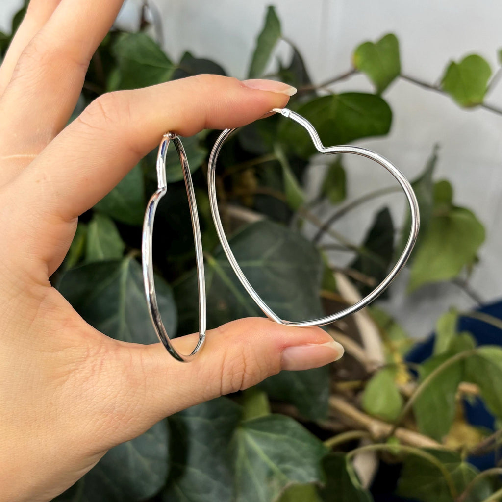 Sterling Silver Heart Large Hoop Earrings 59mm x 62mm