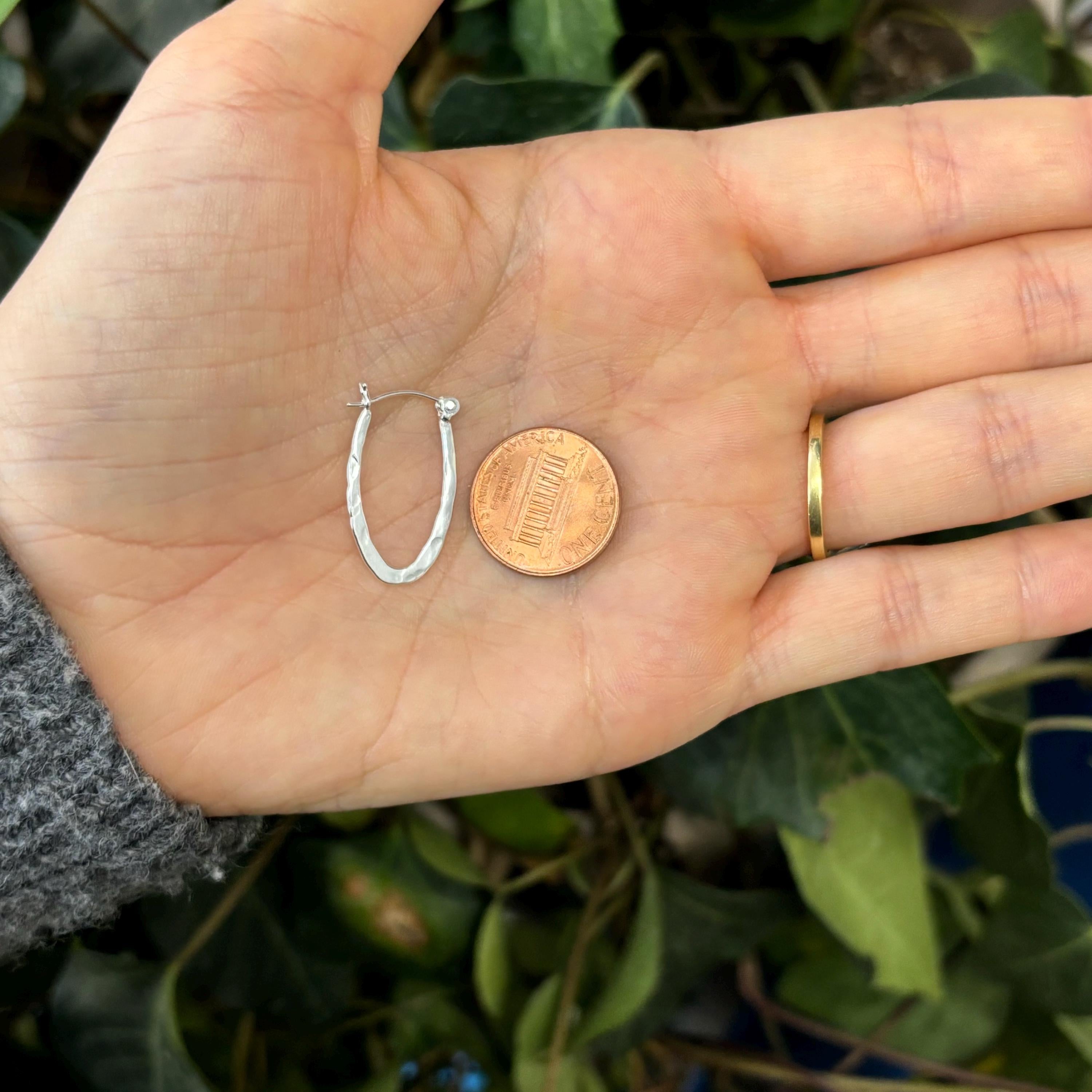 Sterling Silver Hammered Oval Hoop Earrings 11mm x 14mm