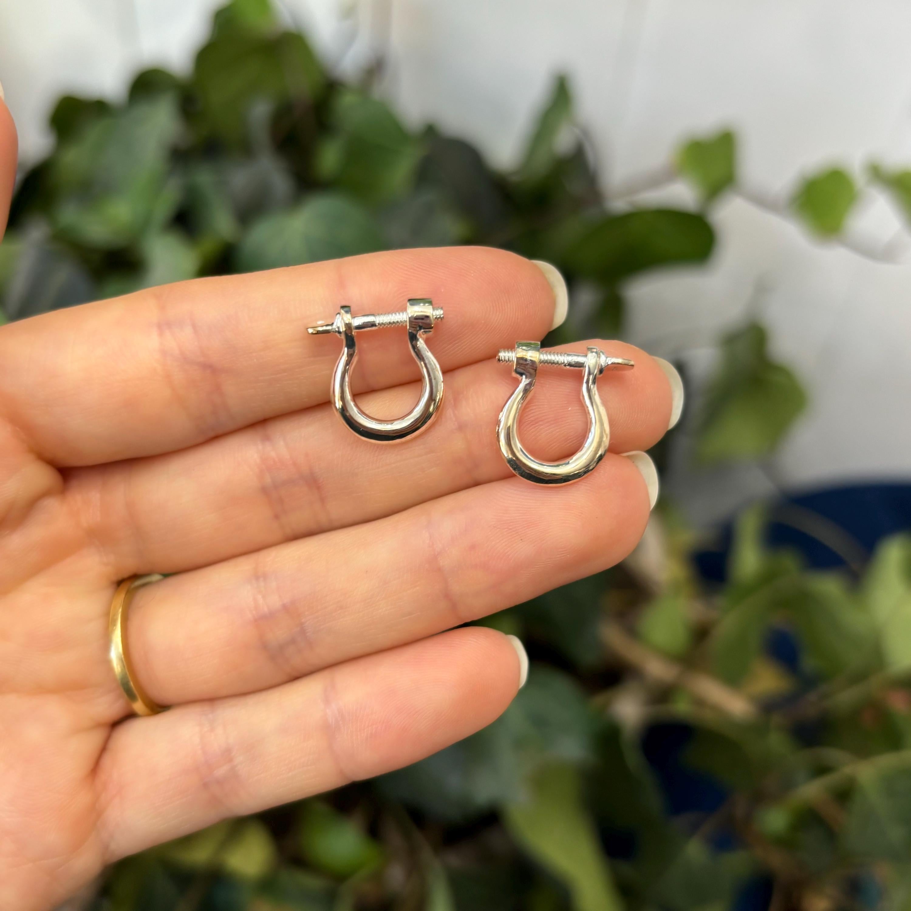 Sterling Silver Shackle Screw Link Hoop Earrings 12 Gauge