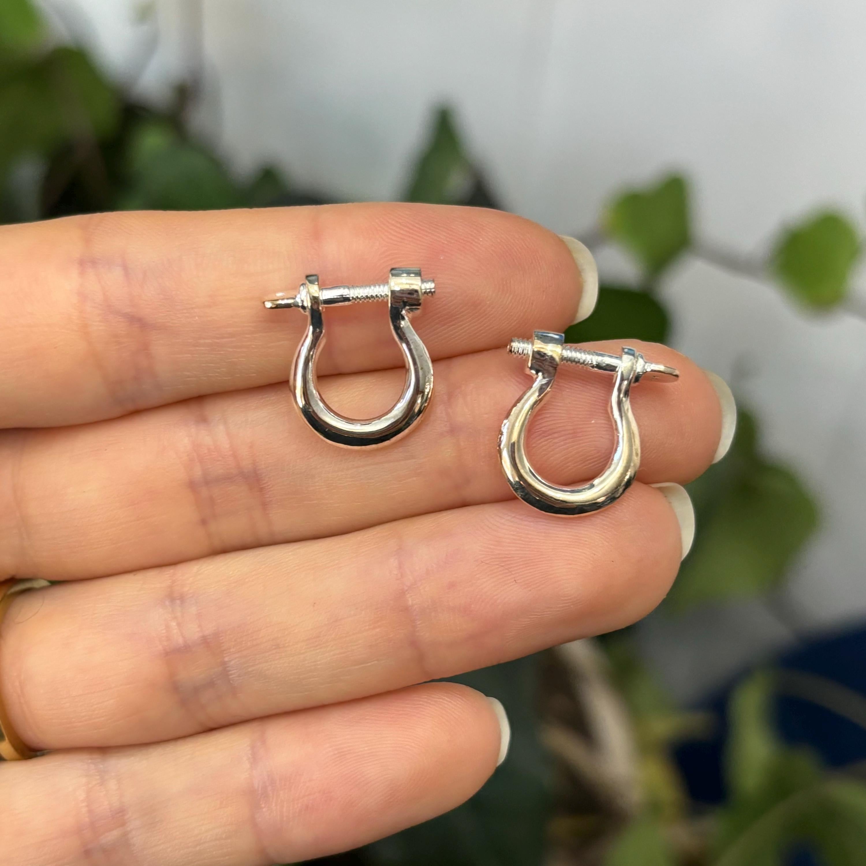 Sterling Silver Shackle Screw Link Hoop Earrings 12 Gauge