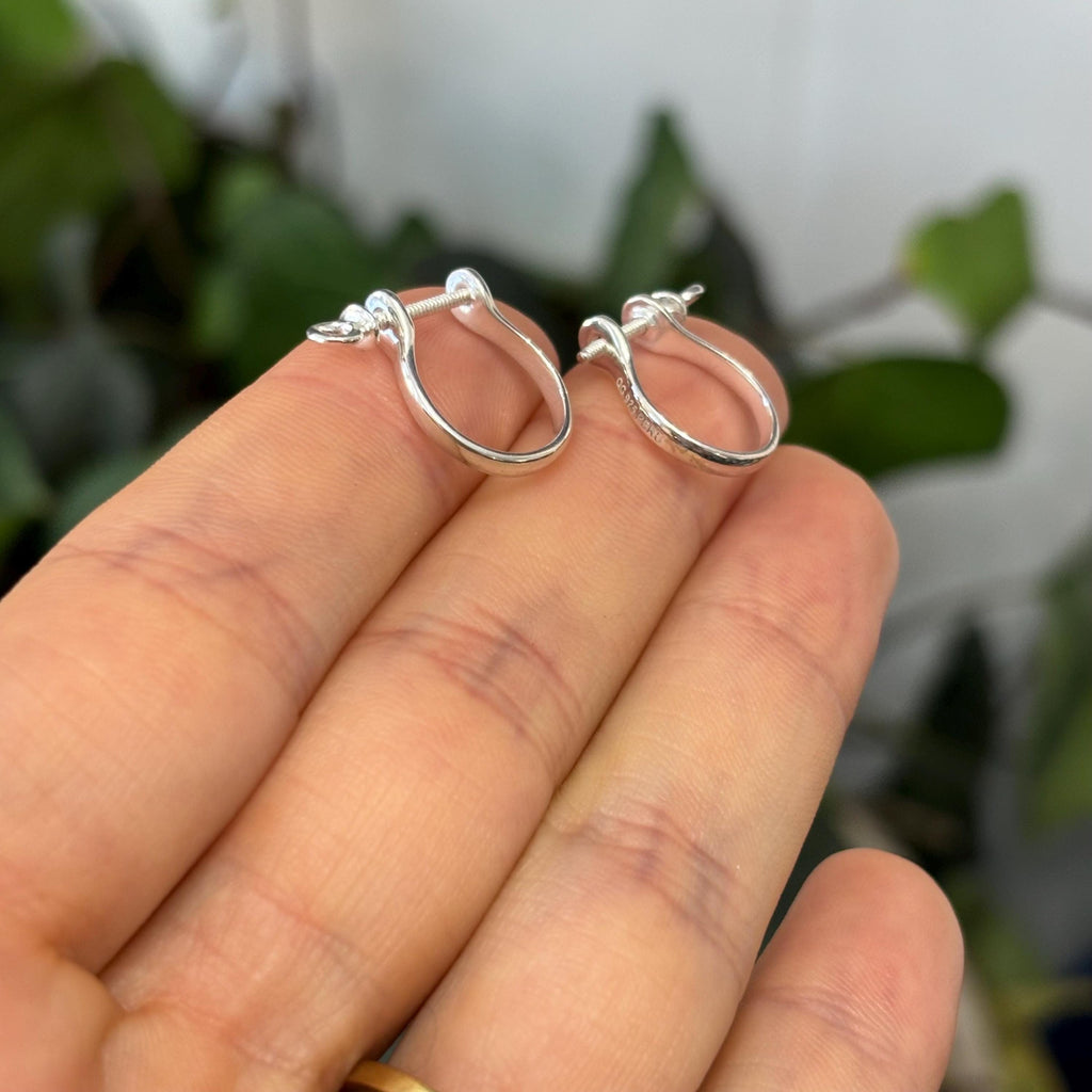 Sterling Silver Shackle Screw Link Hoop Earrings