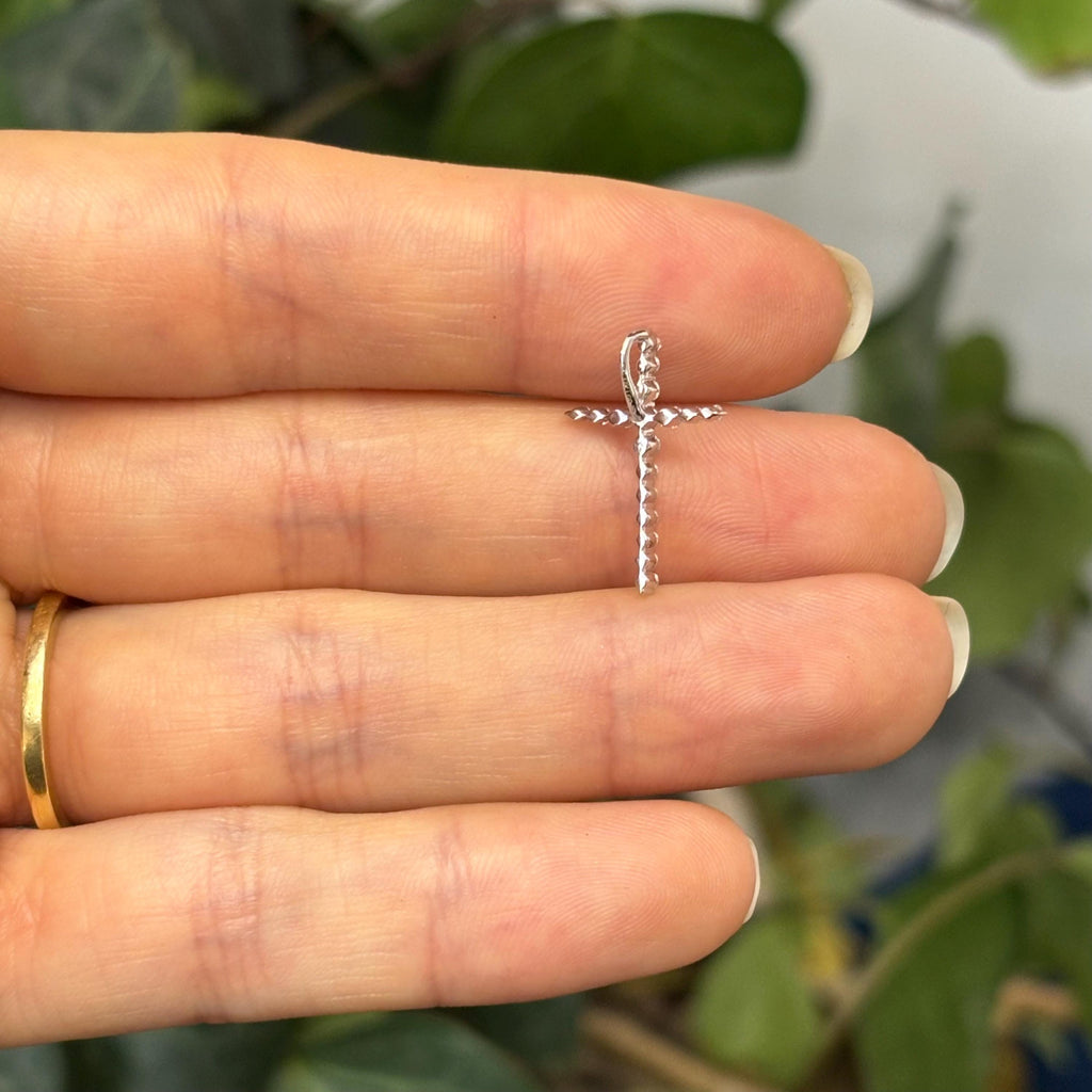14k White Gold 1/6 Carat Lab Diamond Minimal Cross Pendant Slide