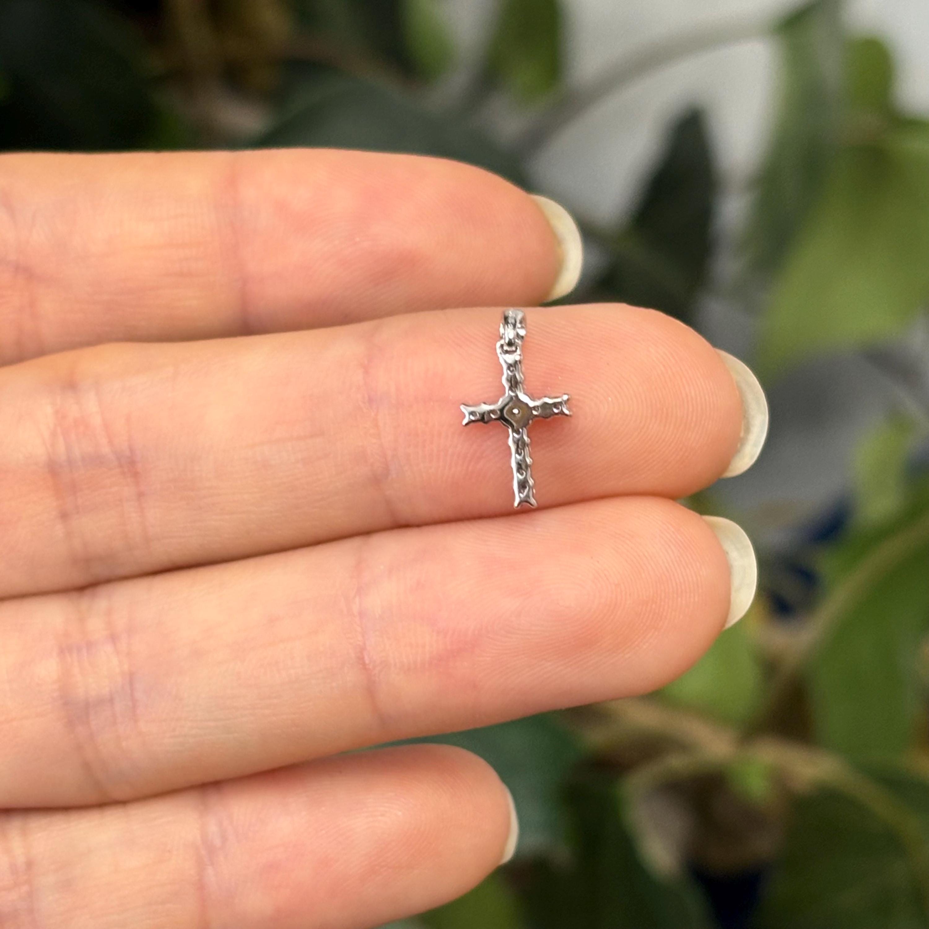 14k White Gold 1/10 Carat Lab Diamond Mini Cross Pendant Charm