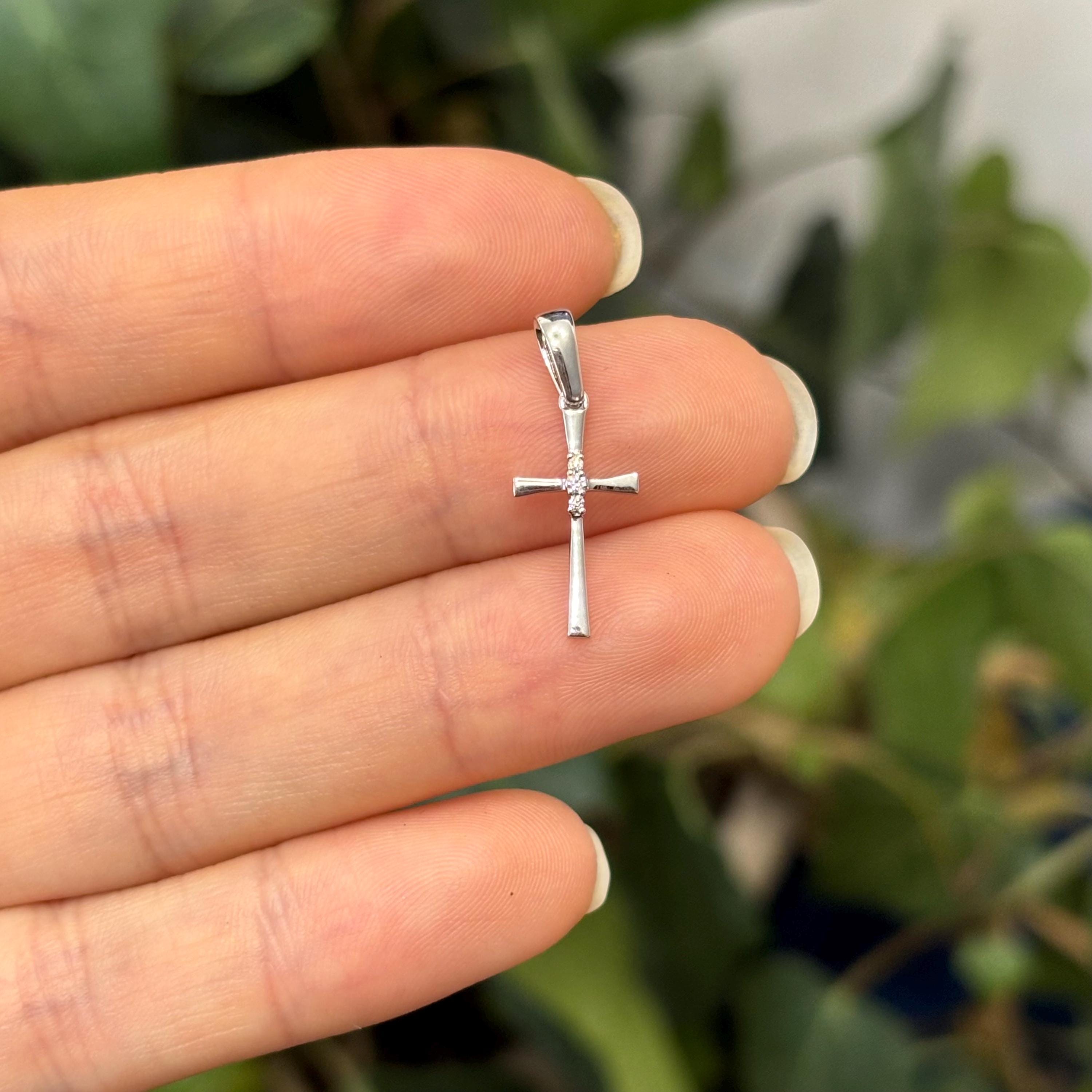 14k White Gold .02 Carat Diamond Thin Cross Pendant Charm