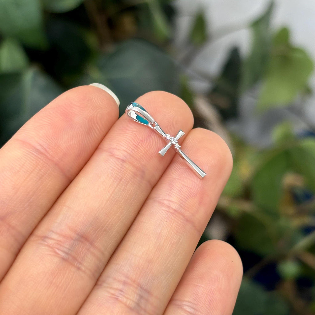 14k White Gold .02 Carat Diamond Thin Cross Pendant Charm