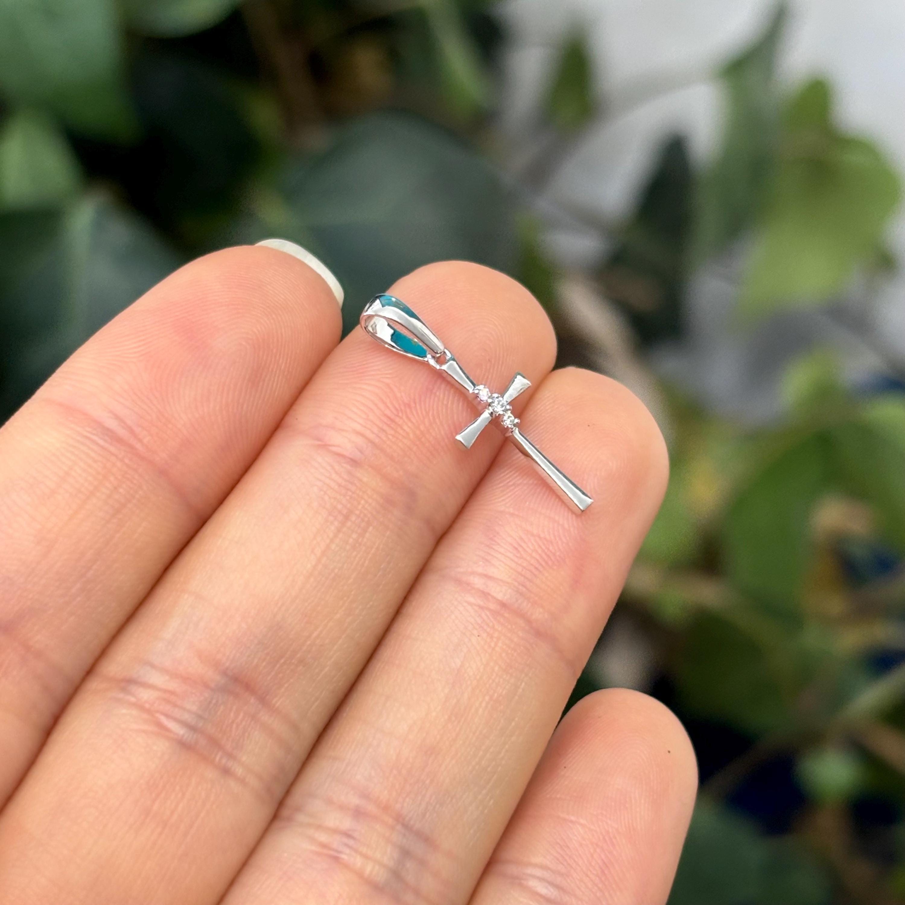 14k White Gold .02 Carat Diamond Thin Cross Pendant Charm