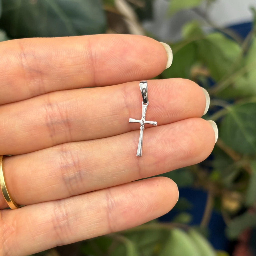 14k White Gold .02 Carat Diamond Thin Cross Pendant Charm