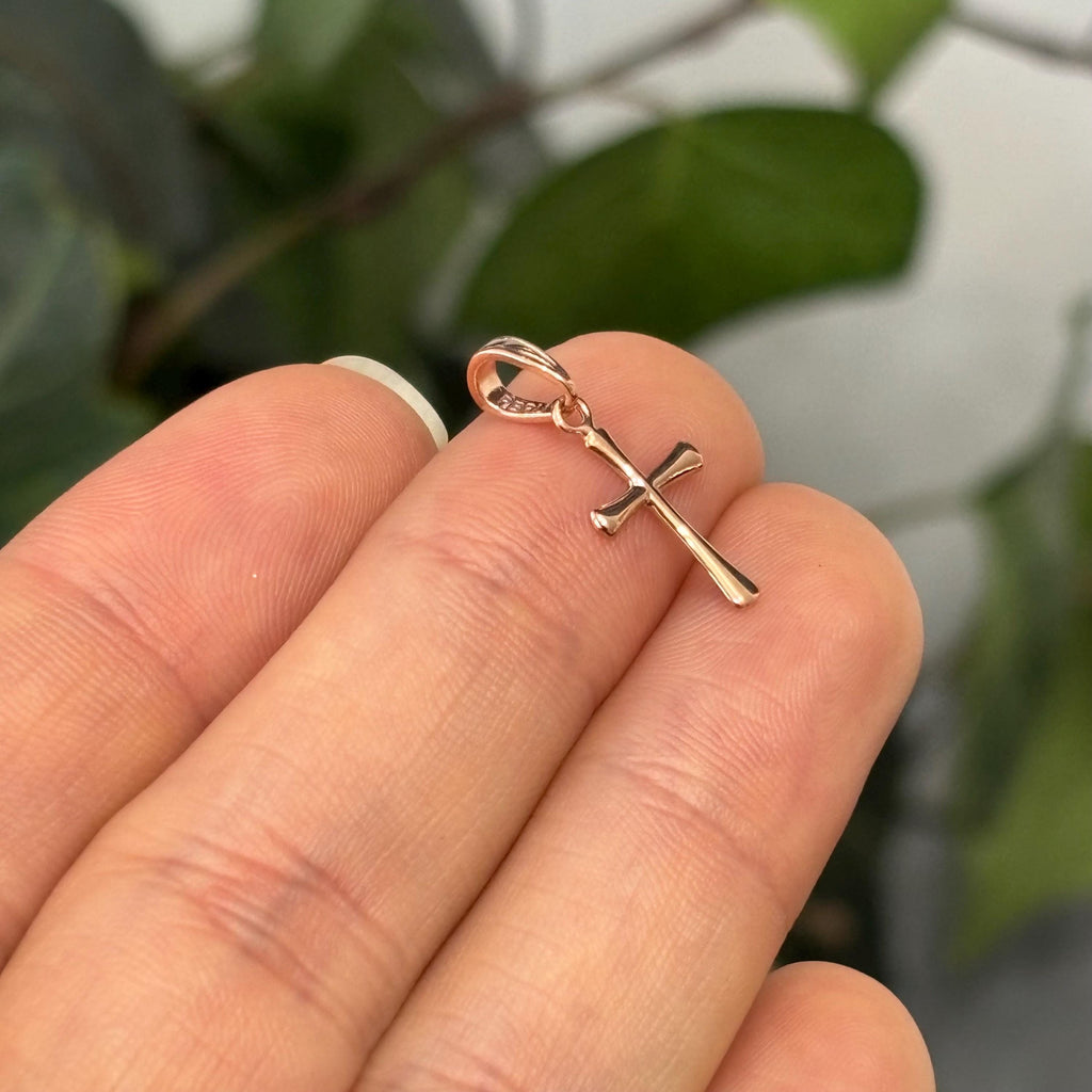 14k Rose Gold Rounded Edge Cross Charm Pendant