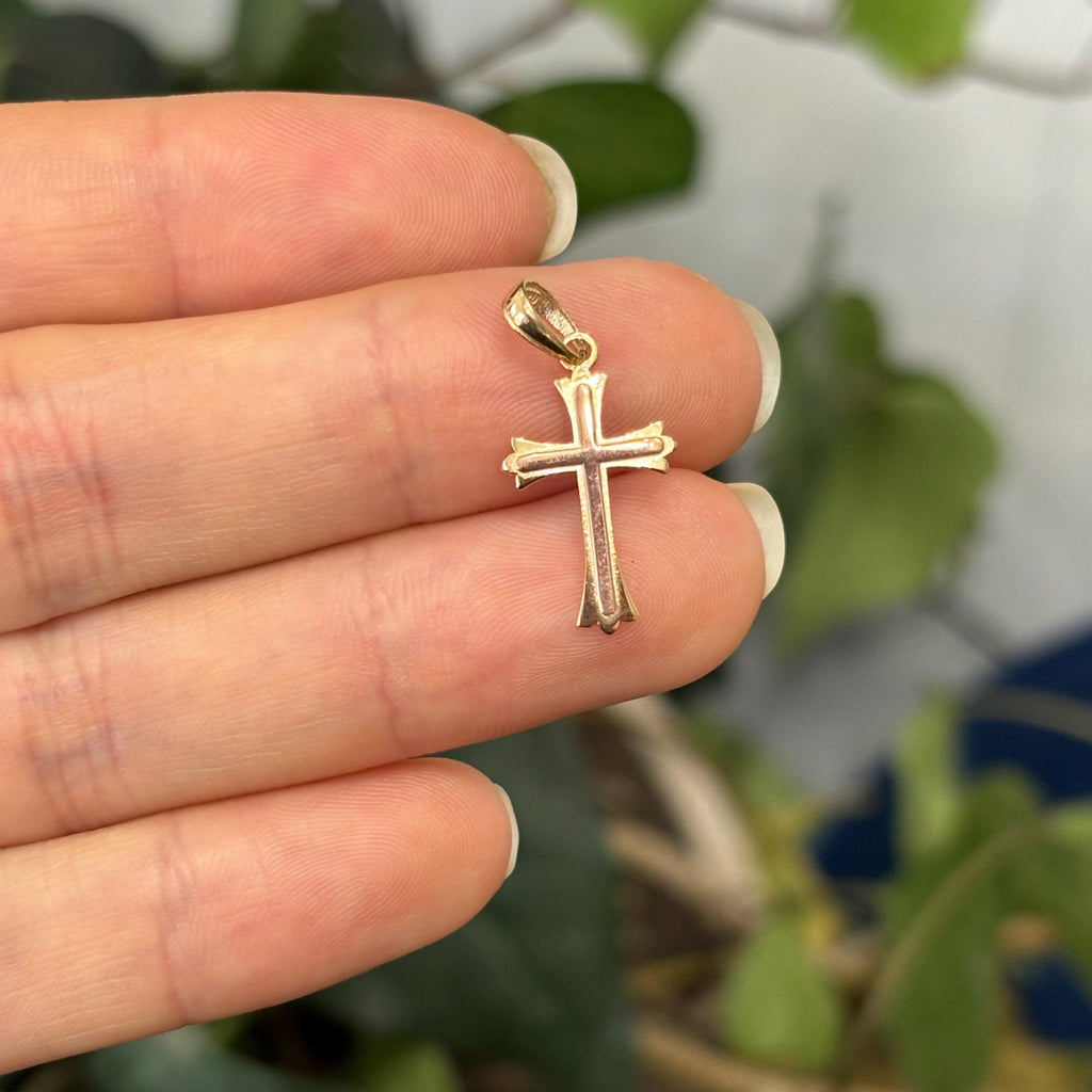 14k Rose Gold and Yellow Gold Small Cross Charm Pendant Two-Tone