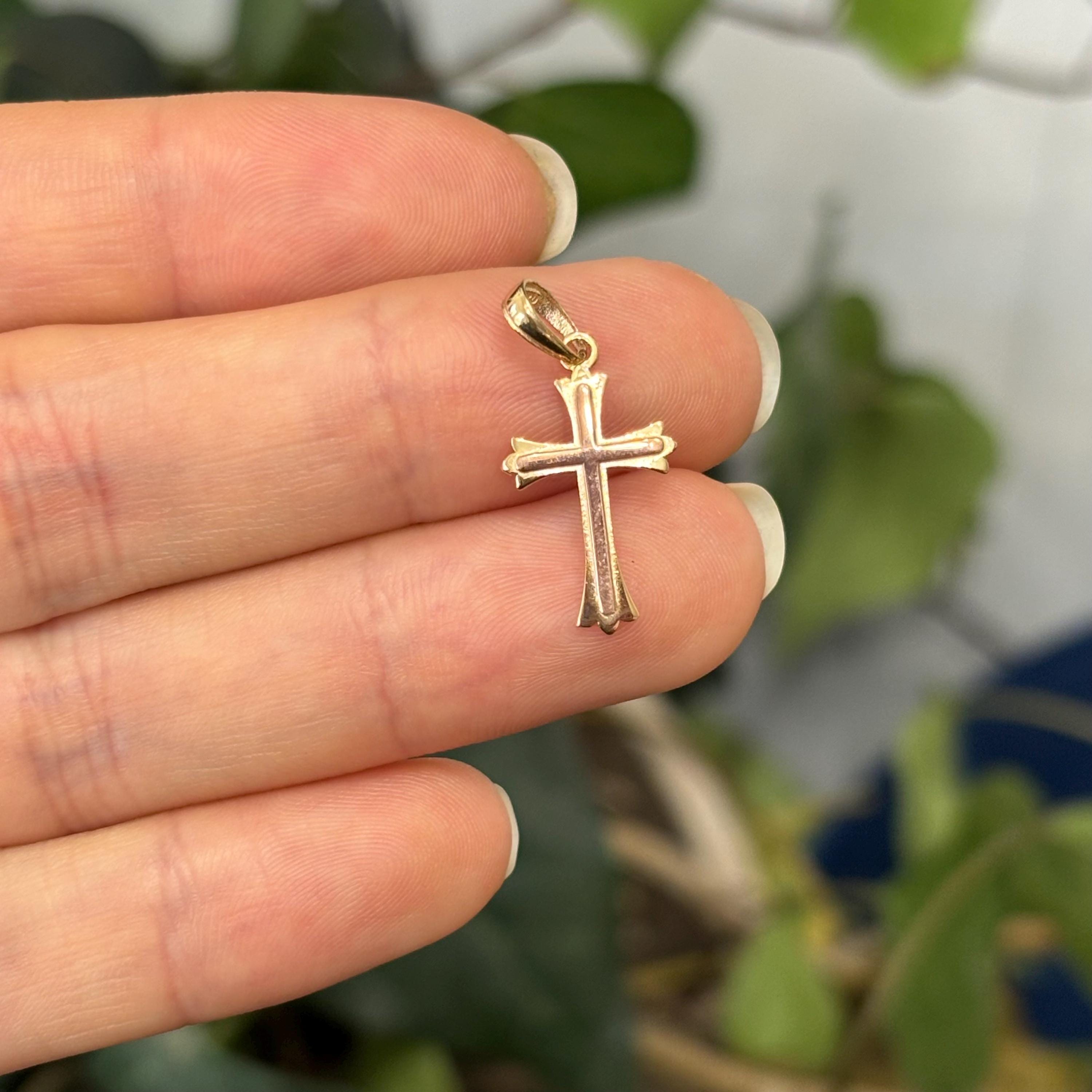 14k Rose Gold and Yellow Gold Small Cross Charm Pendant Two-Tone