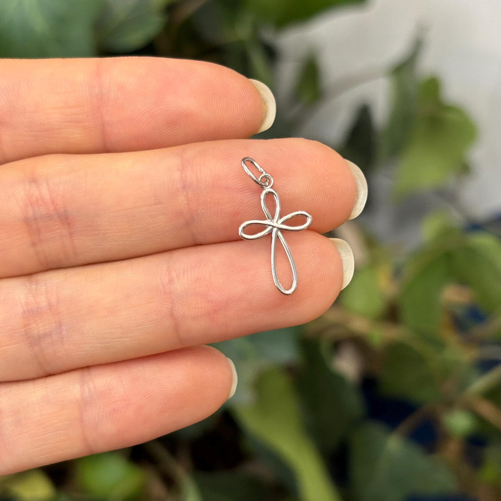 14K White Gold Ribbon Cross Charm Pendant Small