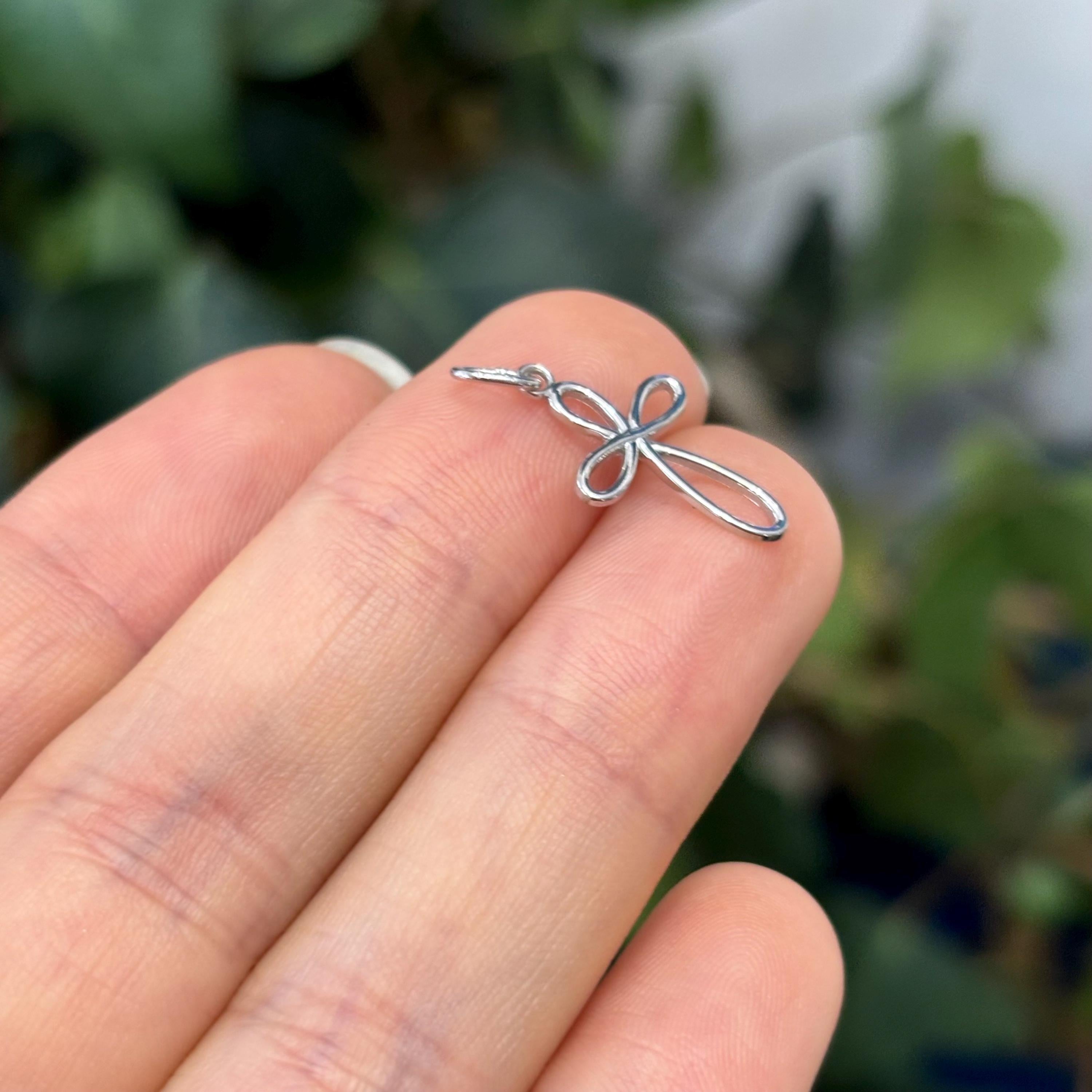 14K White Gold Ribbon Cross Charm Pendant Small