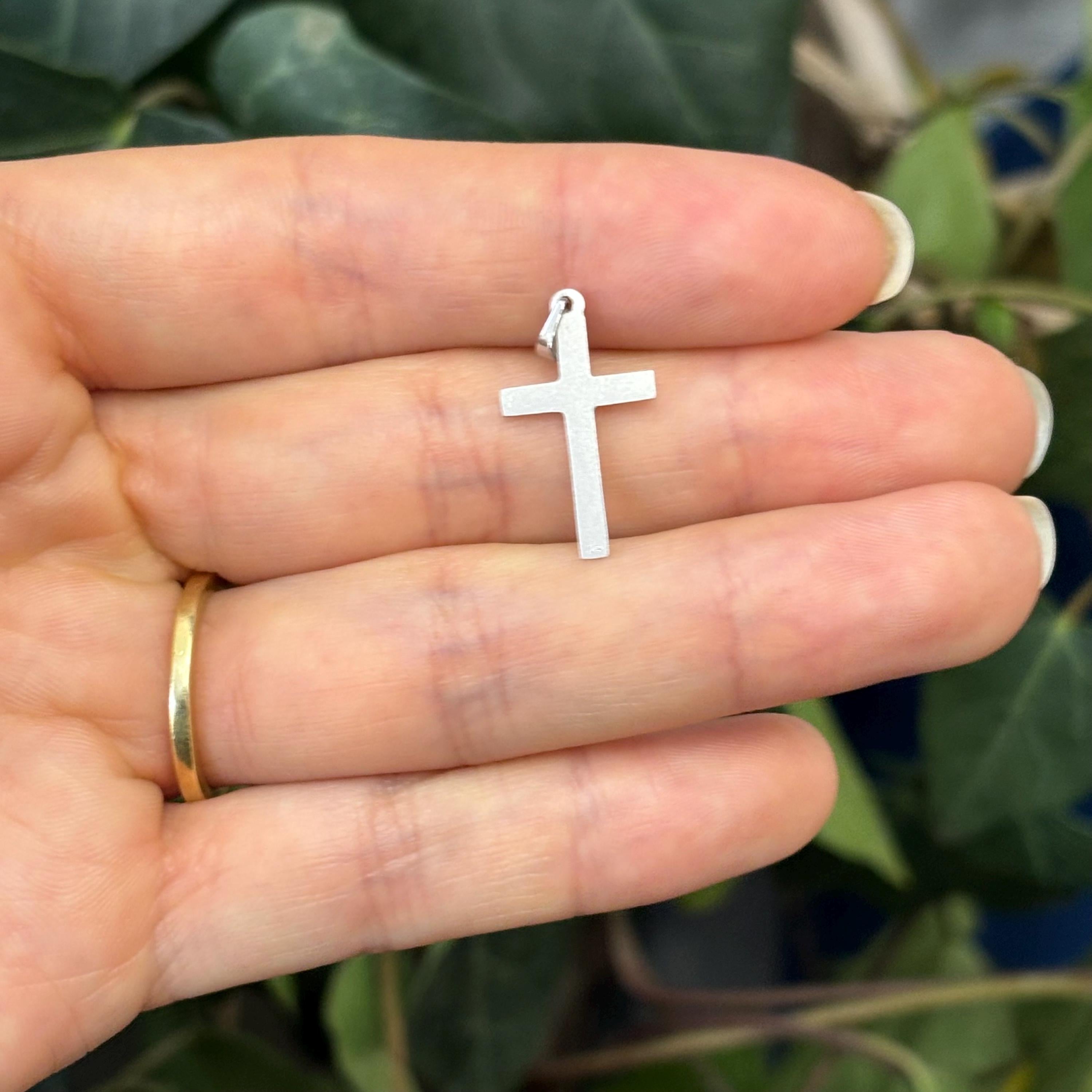 14K White Gold Simple Cross Charm Pendant Small