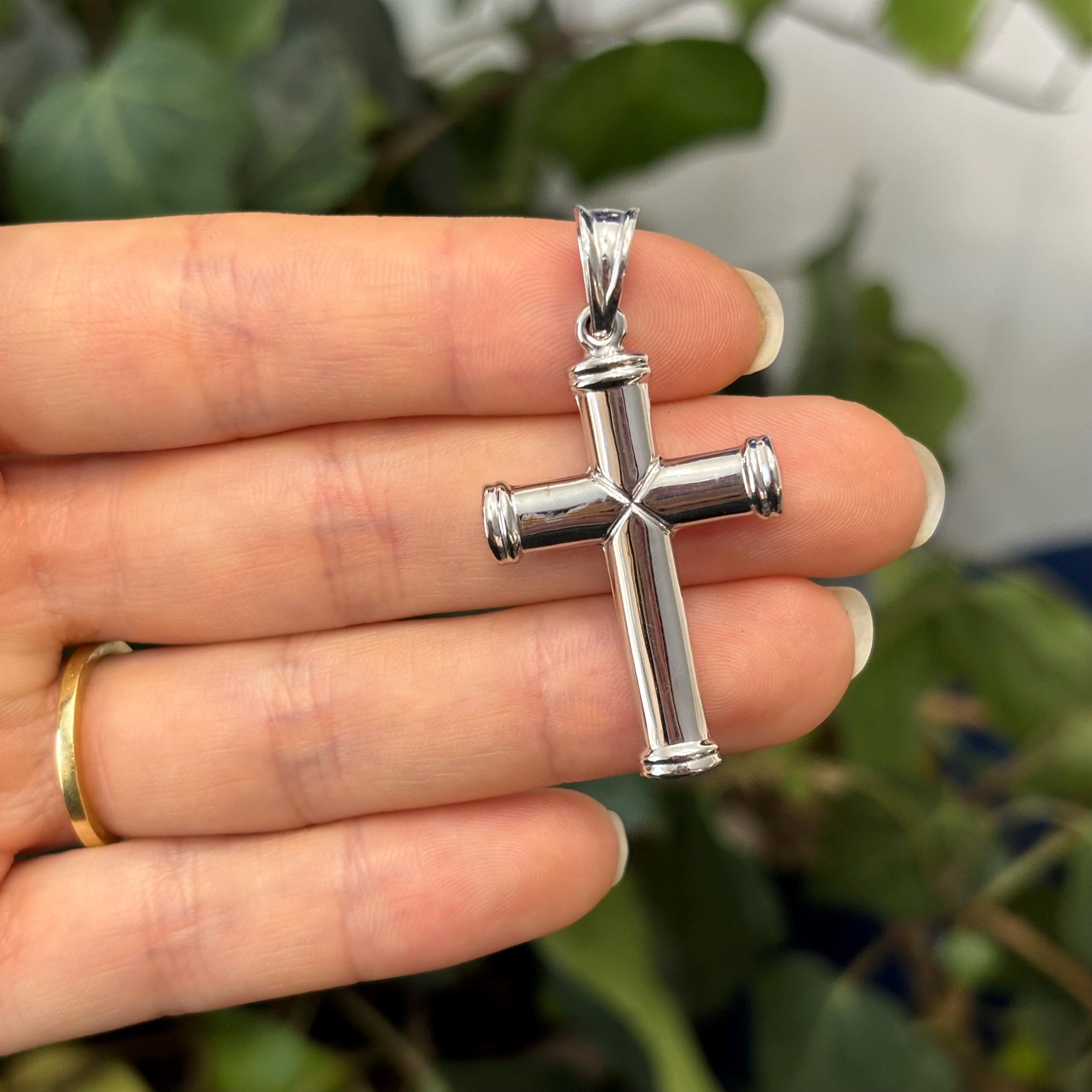 14K White Gold Large 3D Cross Pendant Hollow