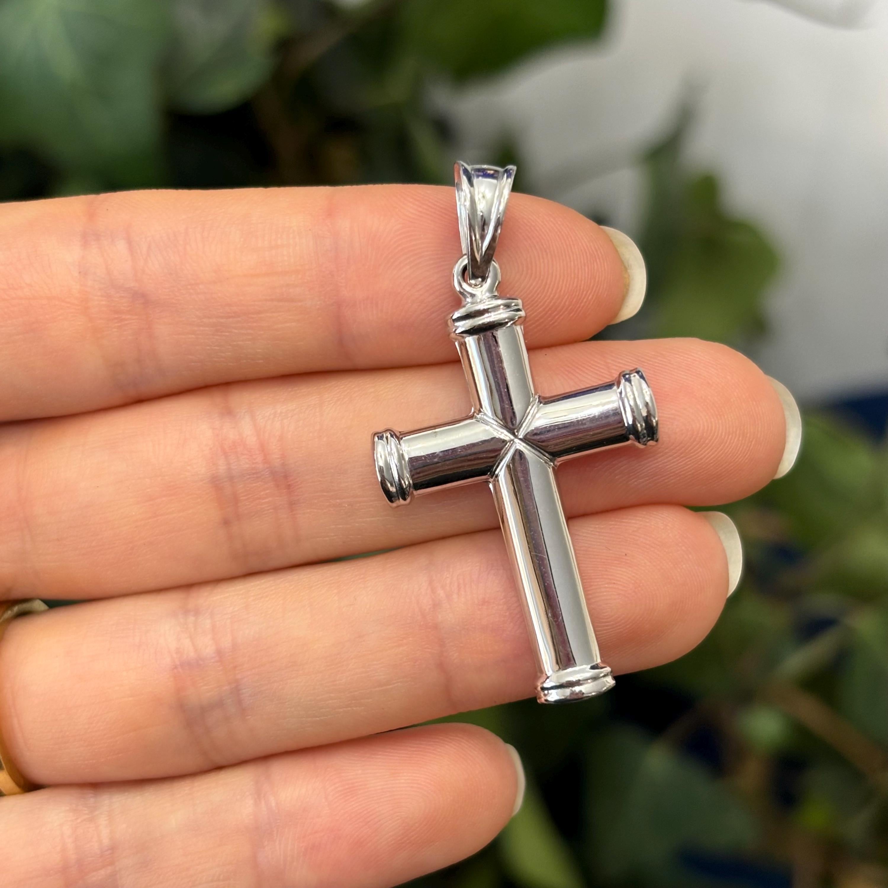 14K White Gold Large 3D Cross Pendant Hollow
