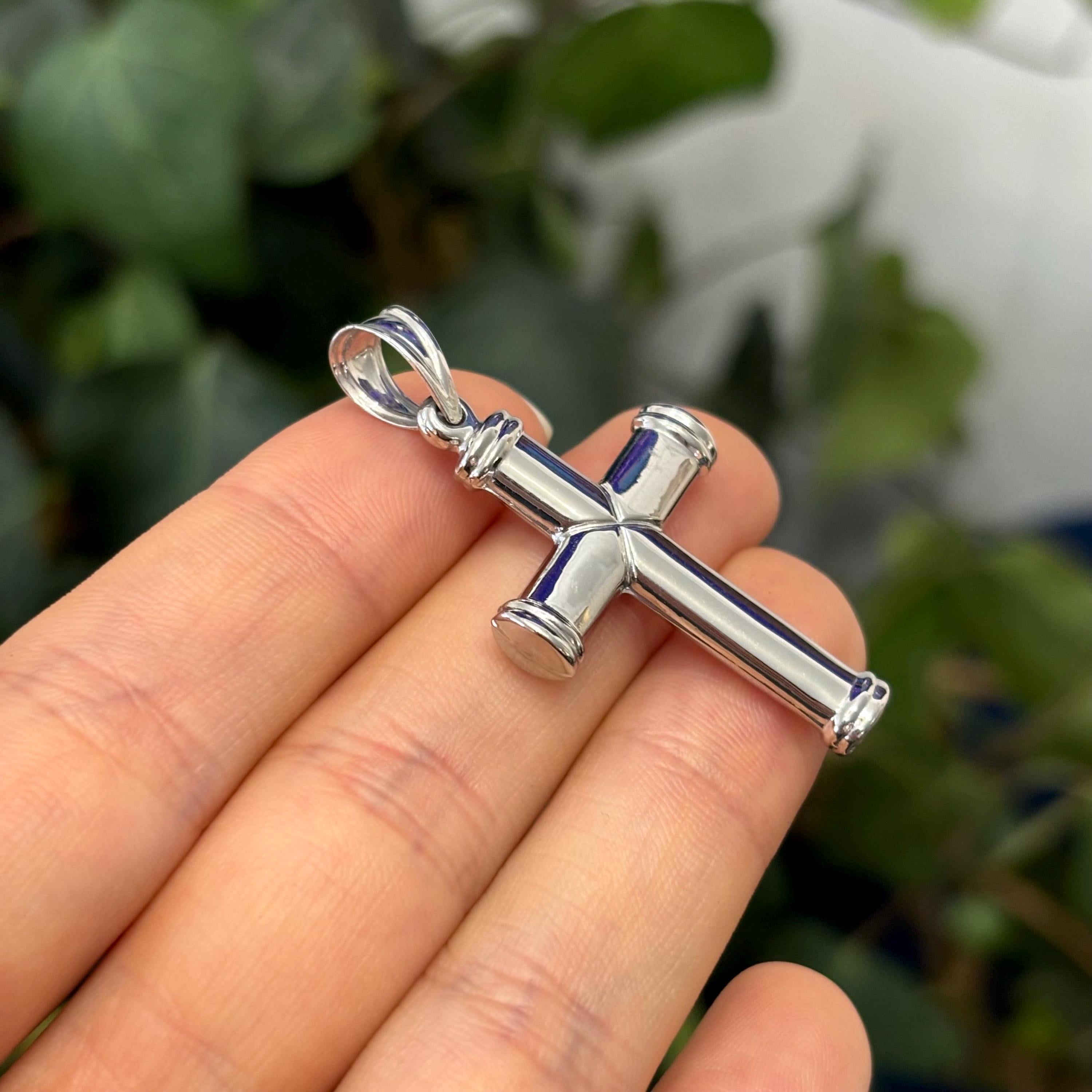 14K White Gold Large 3D Cross Pendant Hollow