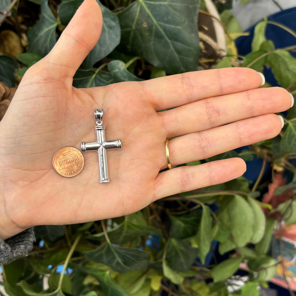 14K White Gold Large 3D Cross Pendant Hollow