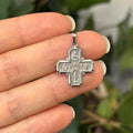 14K White Gold Four Way Medal Cross Pendant Hollow Matte 18mm