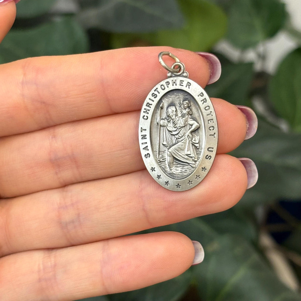 Sterling Silver St Christopher Oval Pendant 32mm x 20mm Large