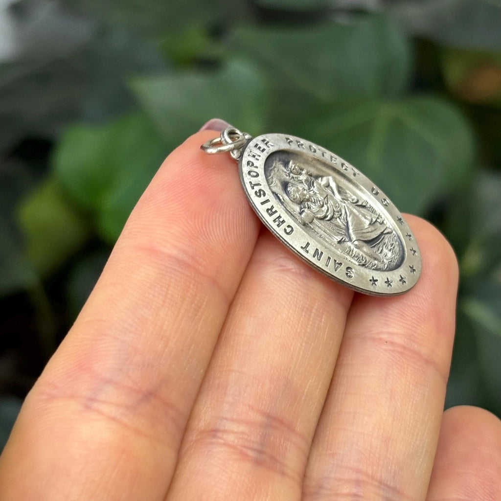 Sterling Silver St Christopher Oval Pendant 32mm x 20mm Large