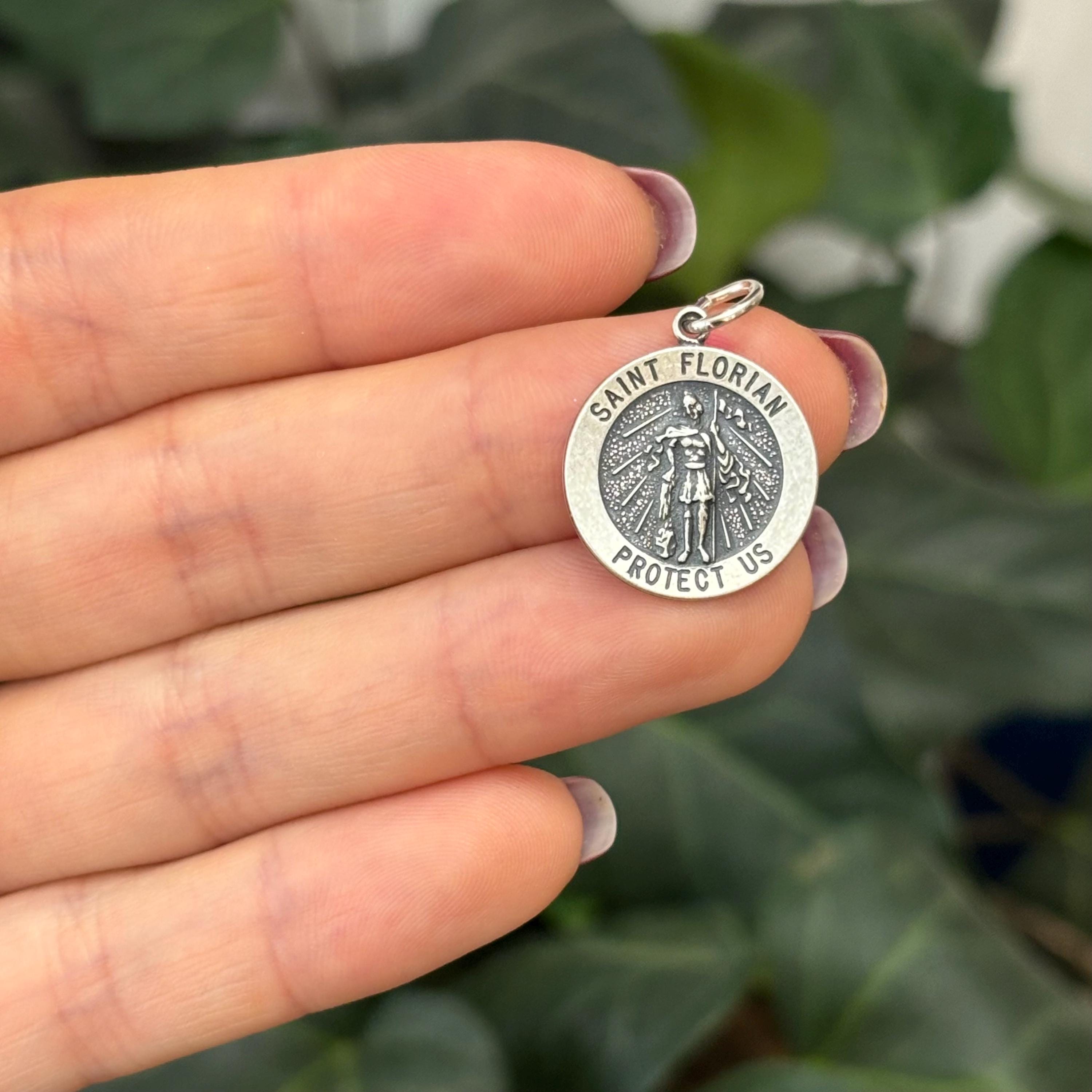Sterling Silver St Florian Round Medal Pendant 20mm