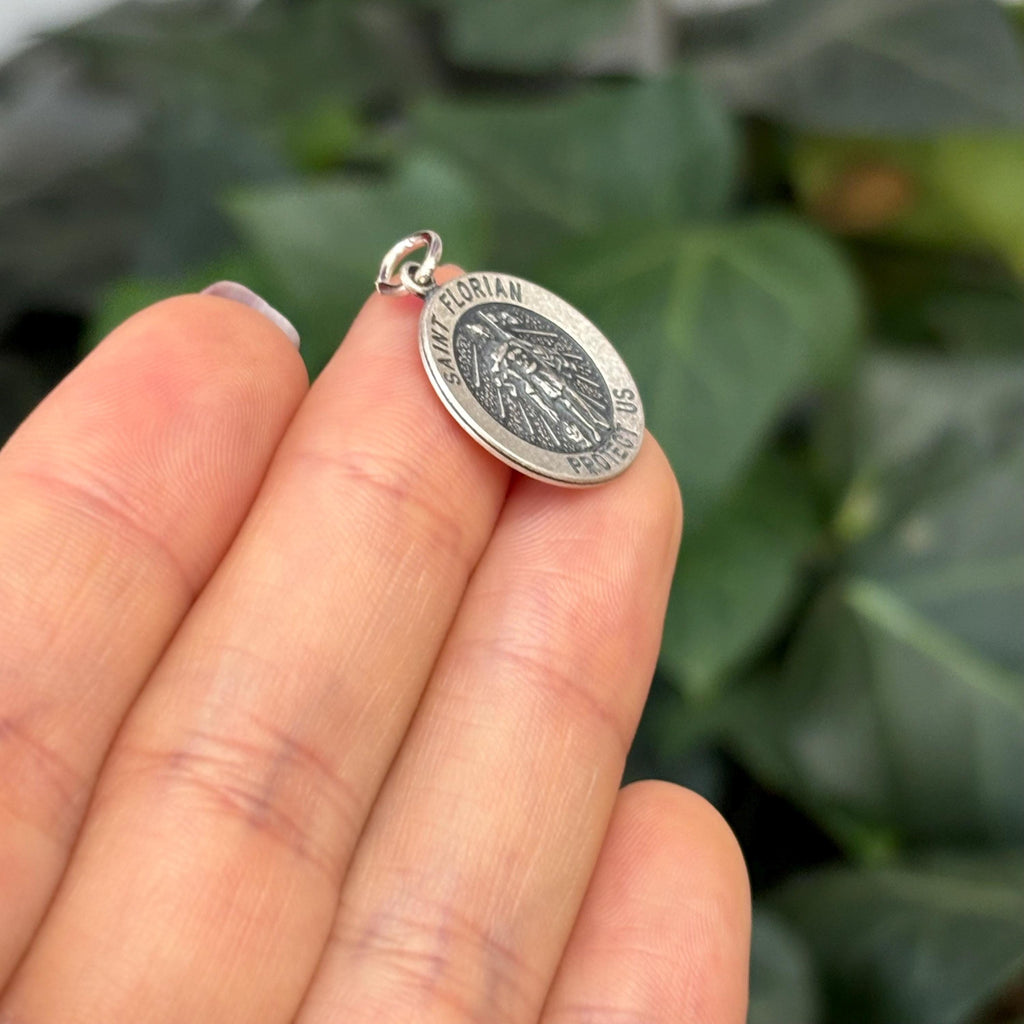 Sterling Silver St Florian Round Medal Pendant 20mm