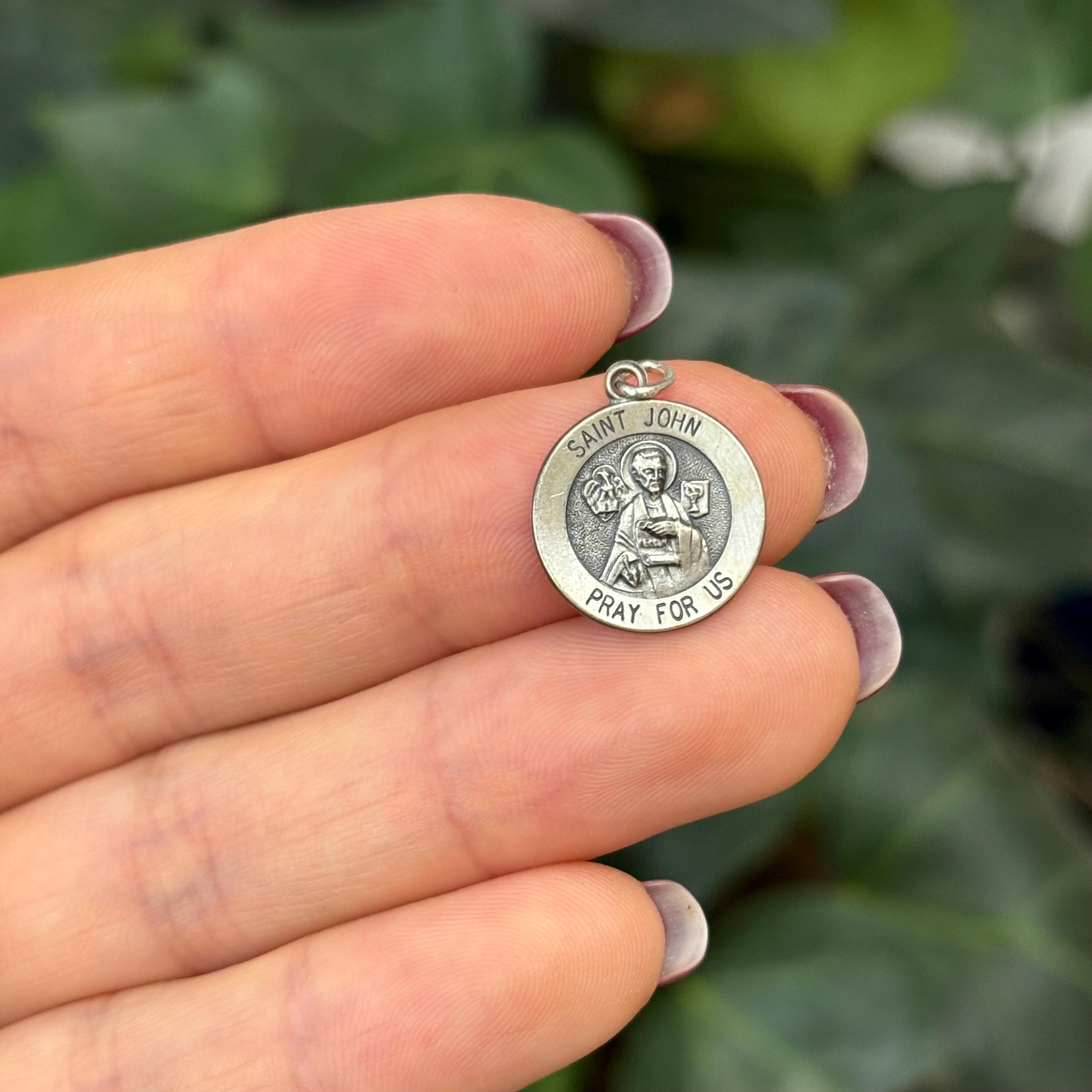 Sterling Silver St John Round Medal Pendant Charm 15mm