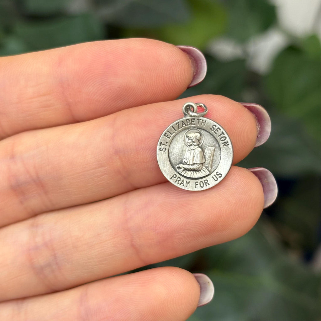 Sterling Silver St Elizabeth Seton Satin Medal Pendant Charm 15mm