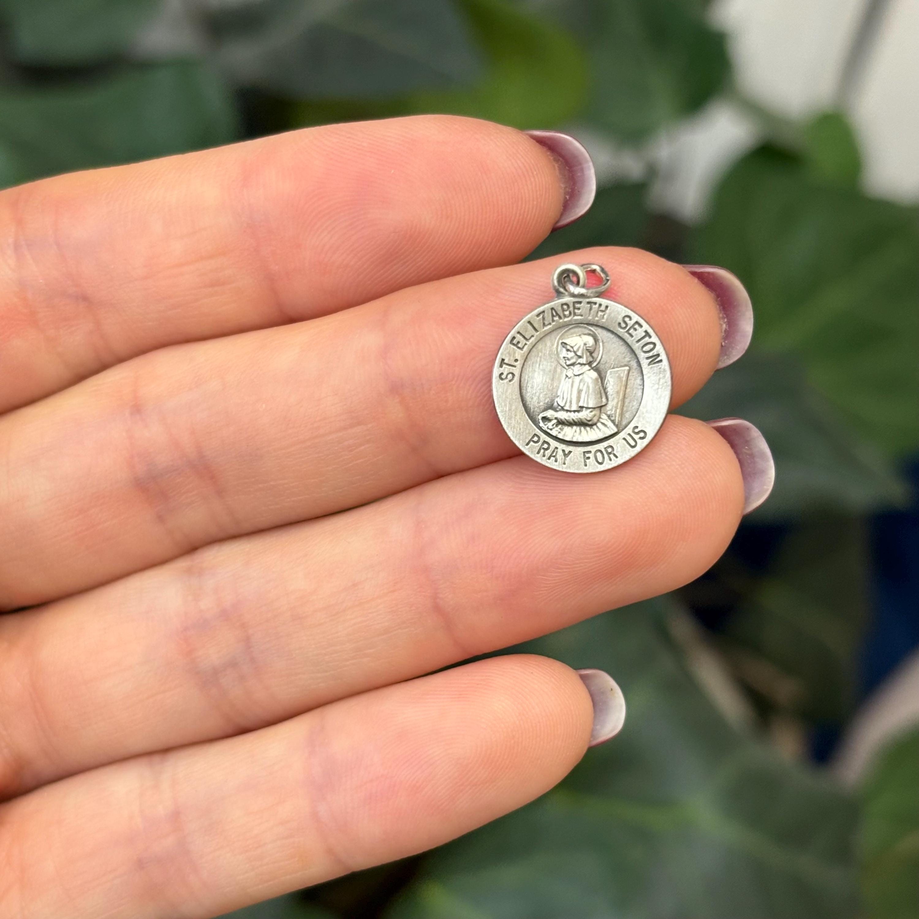 Sterling Silver St Elizabeth Seton Satin Medal Pendant Charm 15mm