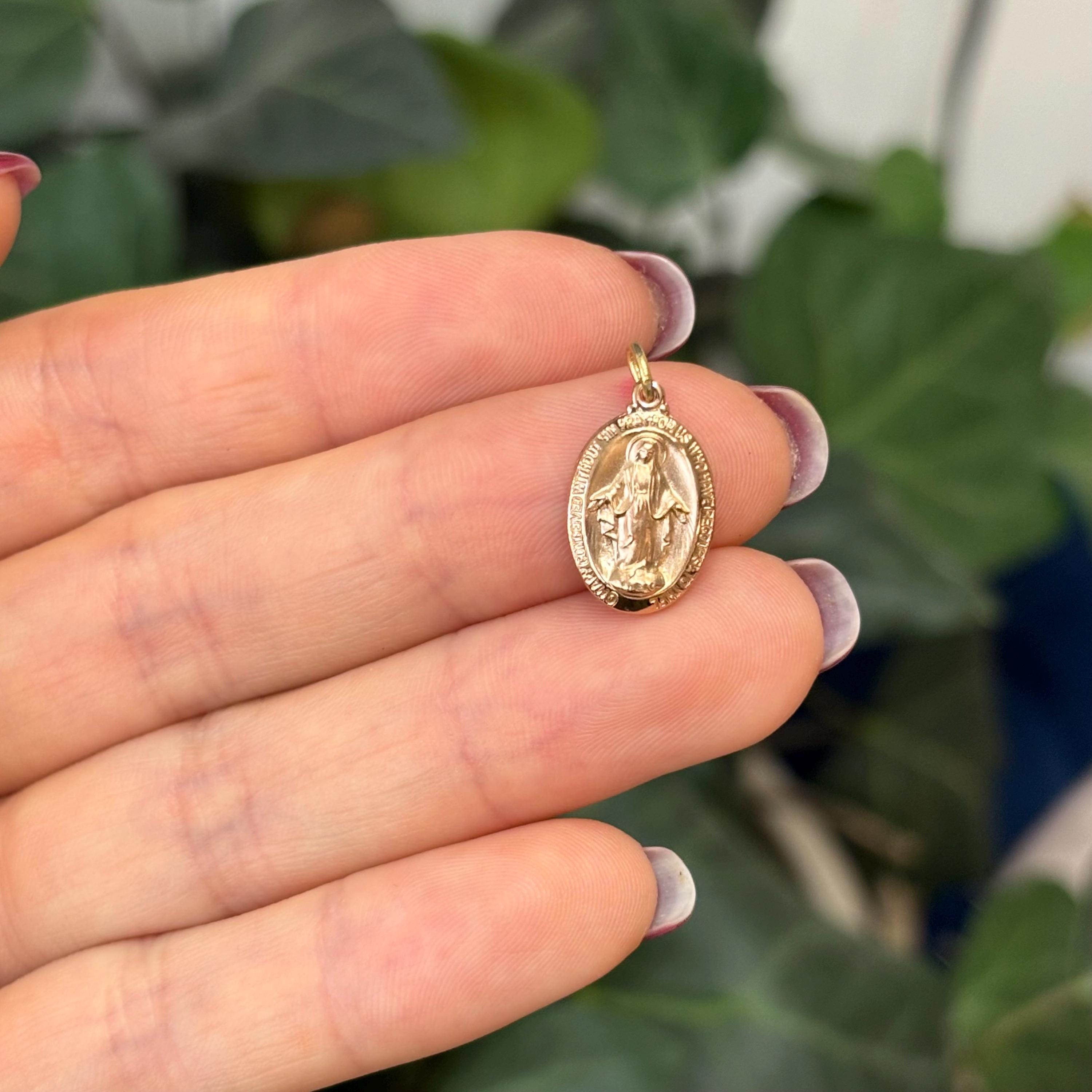 Rose Gold-Plated Sterling Silver Miraculous Medal Oval Charm Pendant Mini