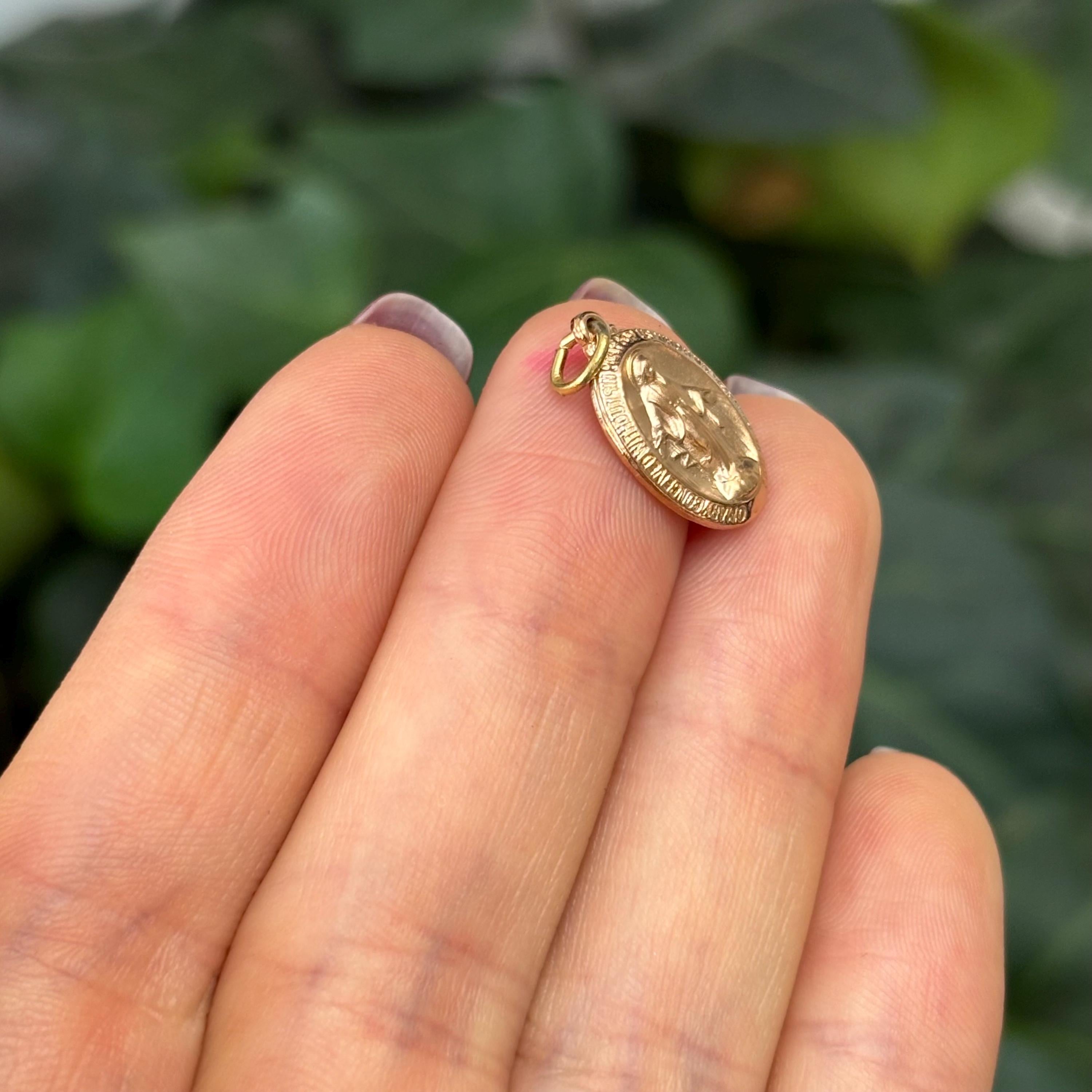 Rose Gold-Plated Sterling Silver Miraculous Medal Oval Charm Pendant Mini