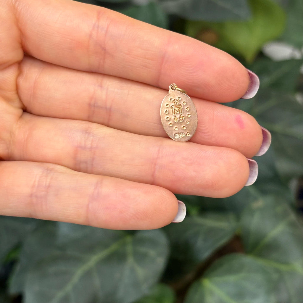 Rose Gold-Plated Sterling Silver Miraculous Medal Oval Charm Pendant Mini