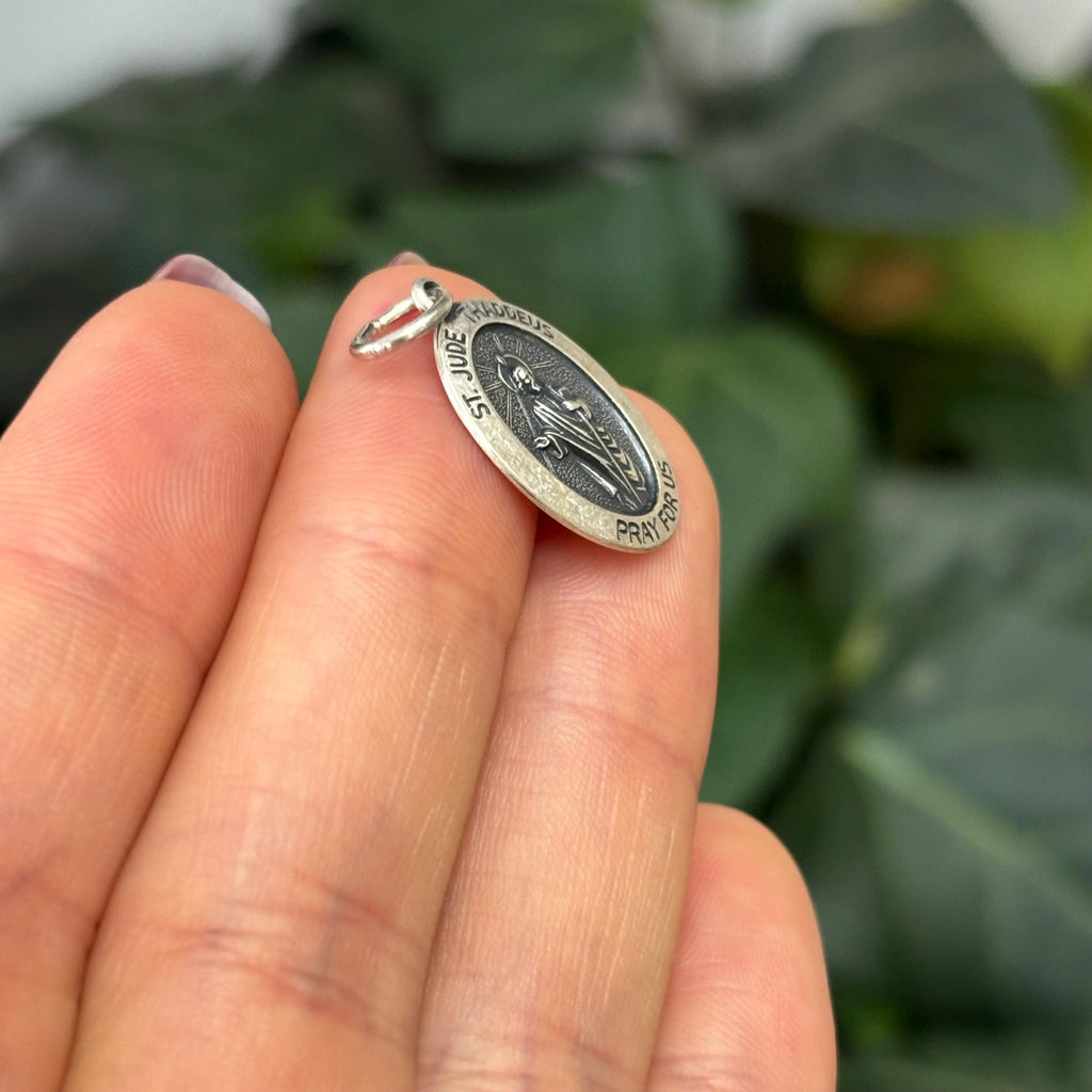 Sterling Silver St Jude Thaddeus Medal Oval Medal Pendant 21mm x 13mm