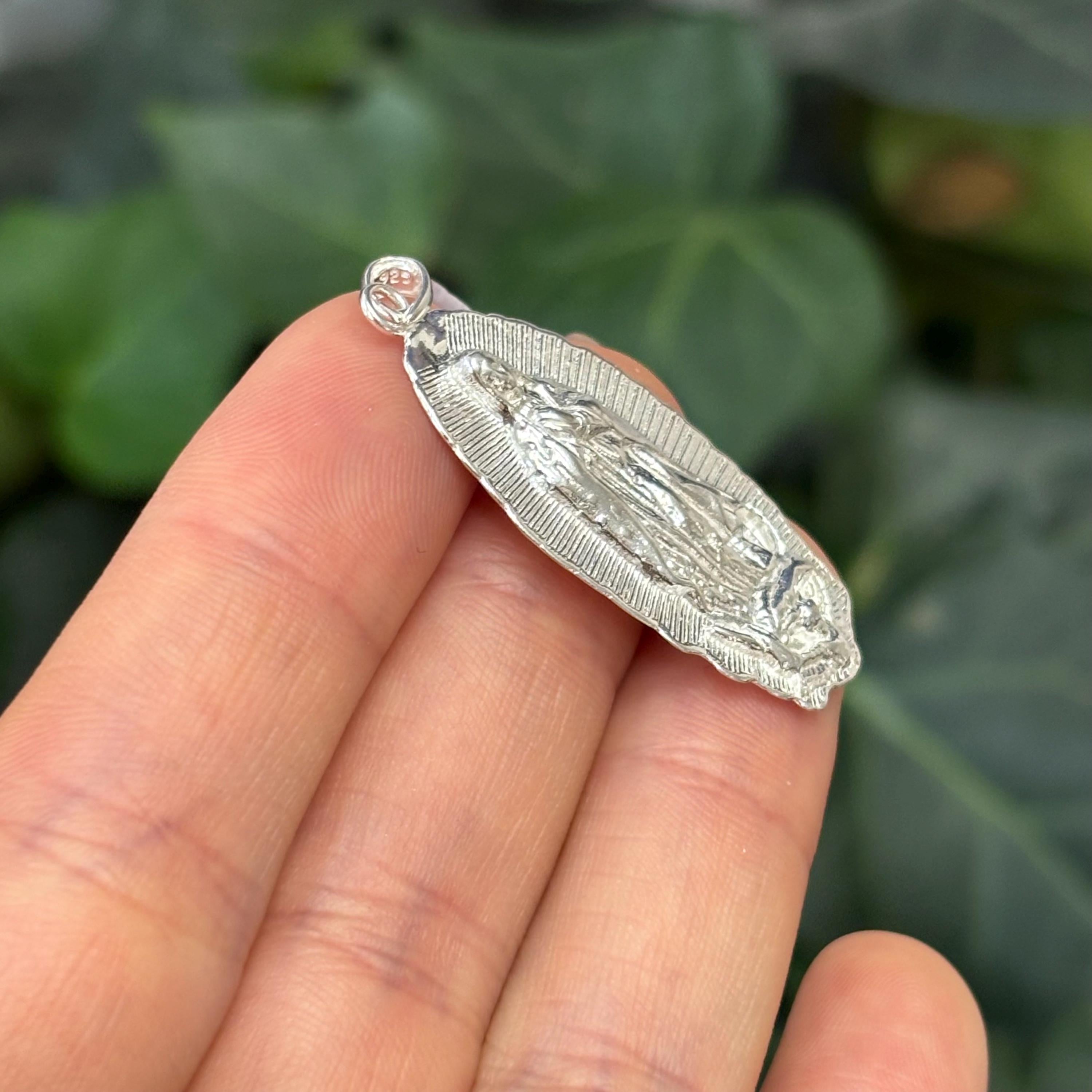 Sterling Silver Guadalupe Mary Oval Medal Pendant 49mm