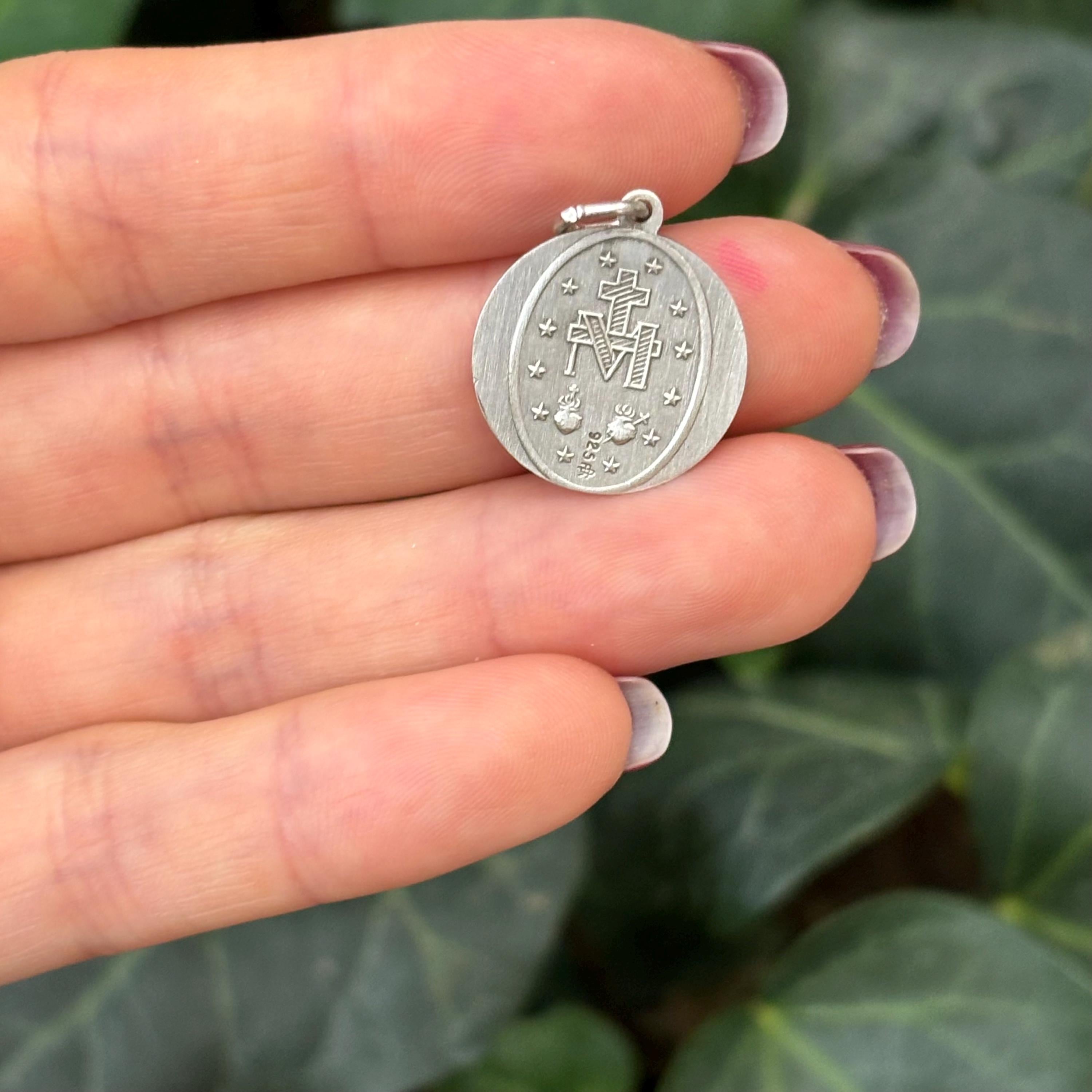 Sterling Silver Miraculous Medal Round Pendant 18mm