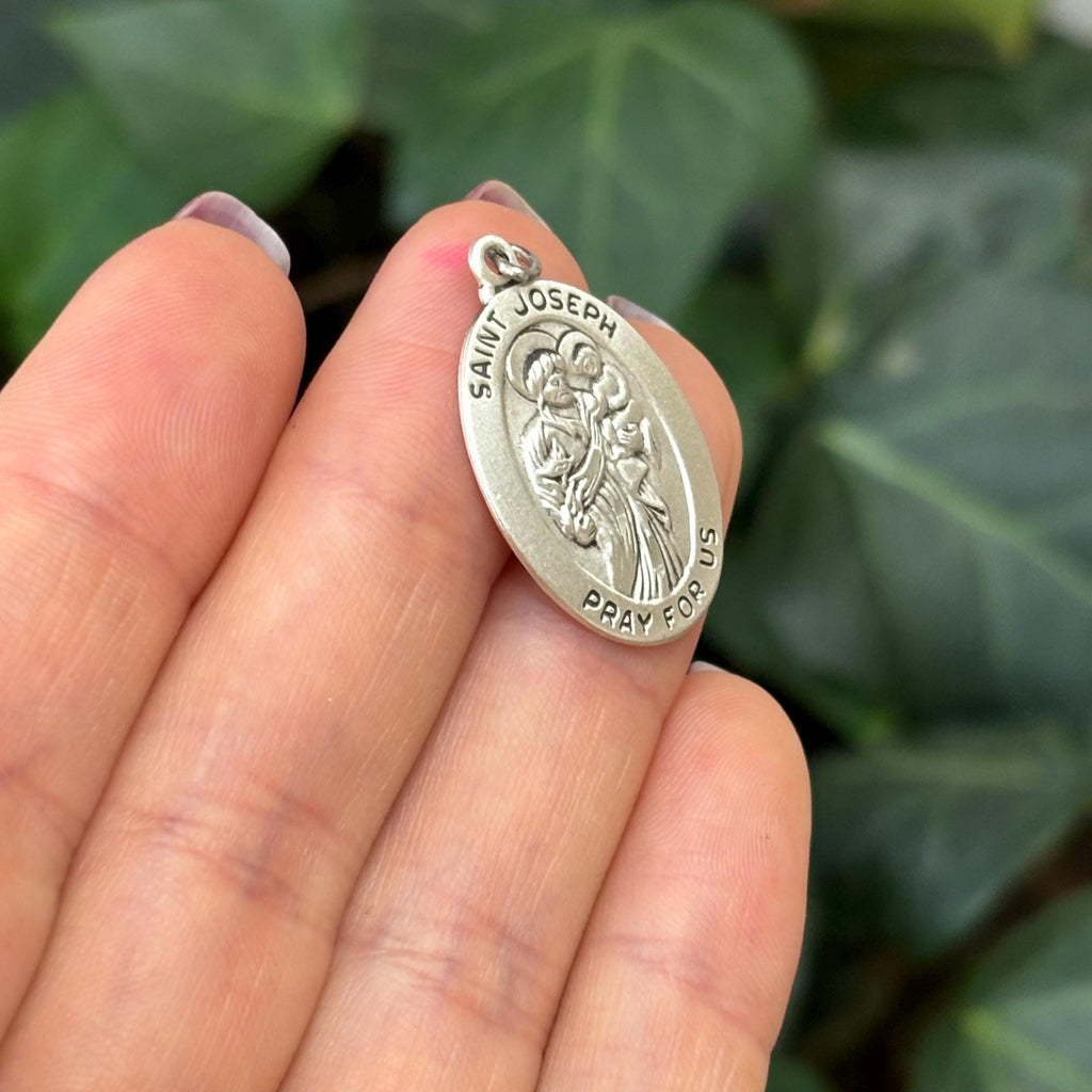 Sterling Silver St Joseph Medal Oval Medal Pendant 28mm