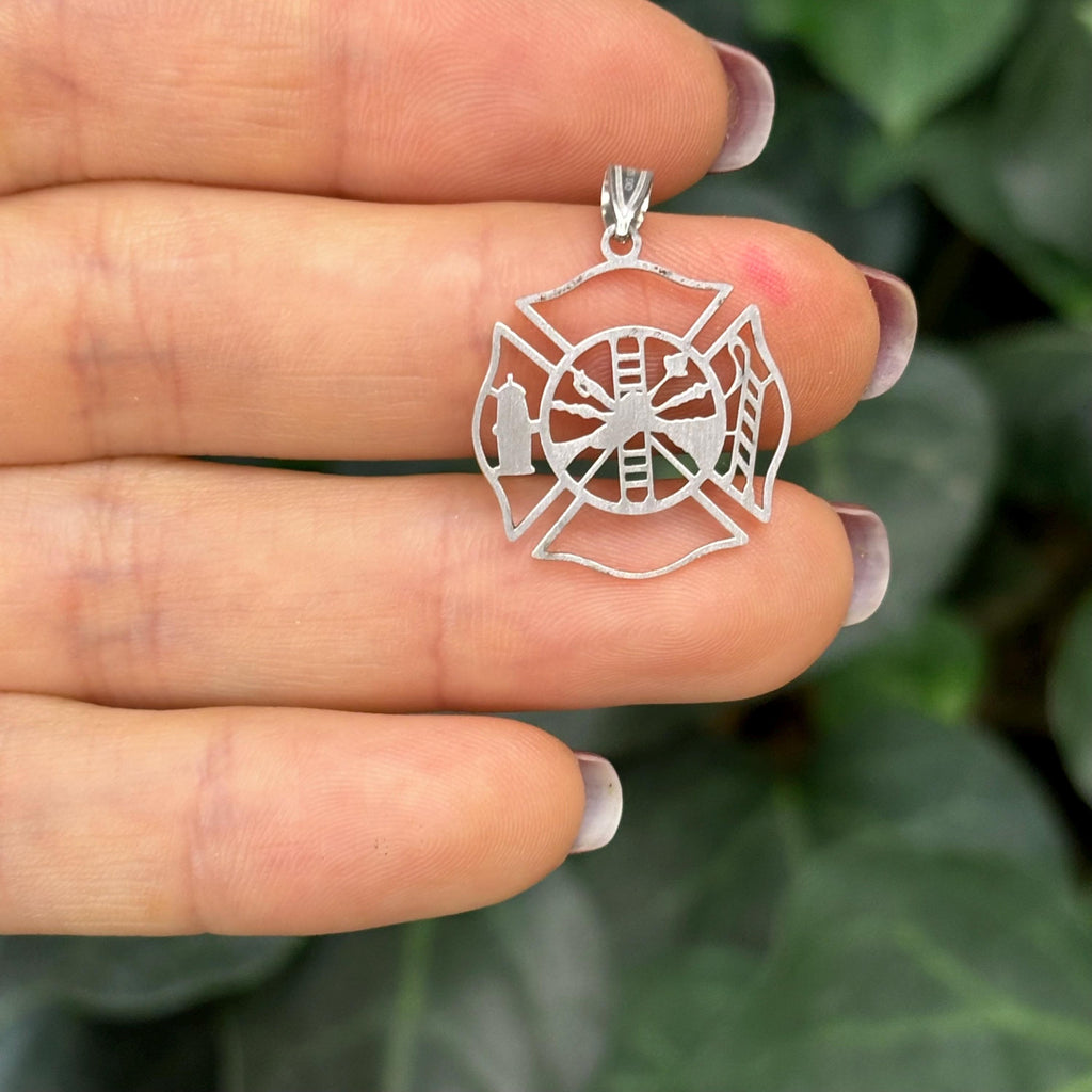 Sterling Silver Fireman Shield Medal Pendant 20mm