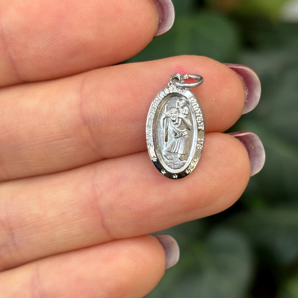 Sterling Silver St Christopher Oval Charm Pendant 18mm x 10mm Shiny