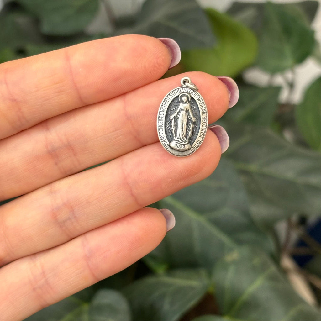 Sterling Silver Miraculous Medal Oval Medal Pendant 20mm x 13mm