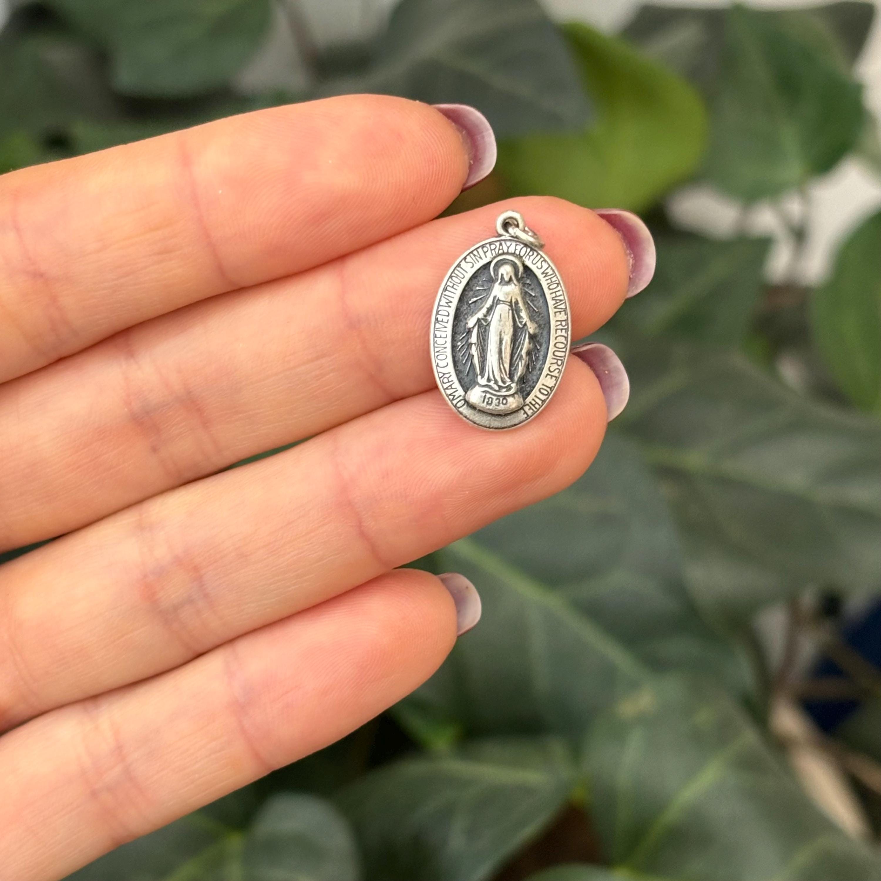 Sterling Silver Miraculous Medal Oval Medal Pendant 20mm x 13mm