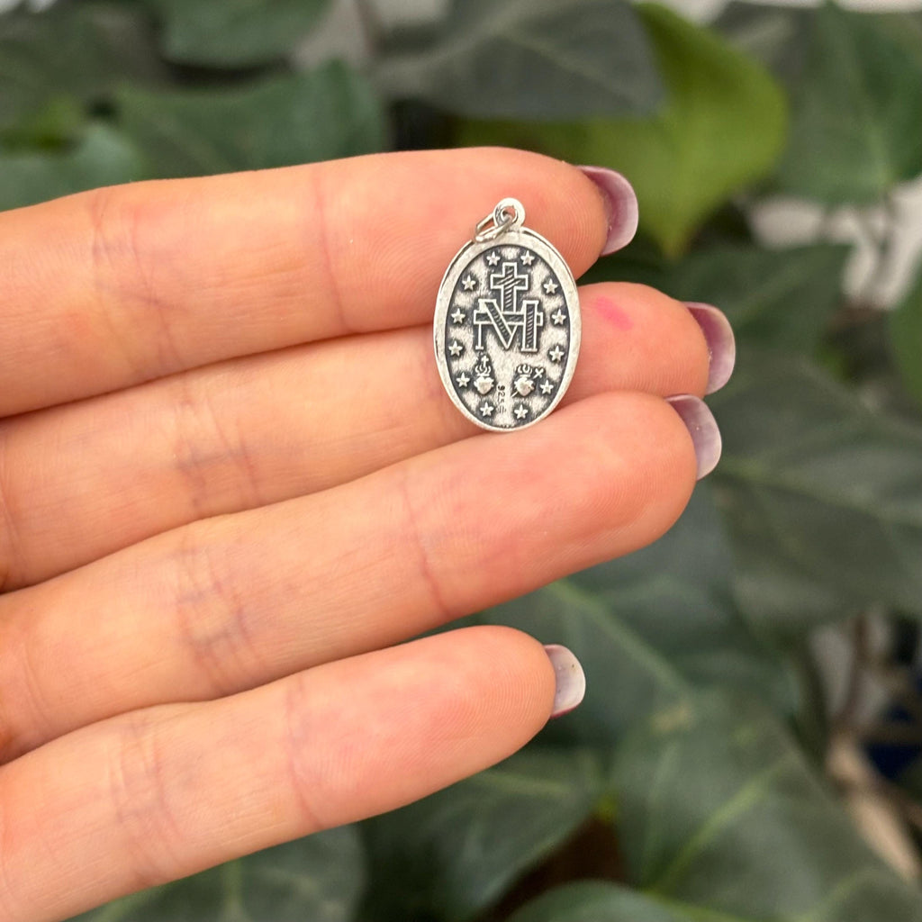 Sterling Silver Miraculous Medal Oval Medal Pendant 20mm x 13mm