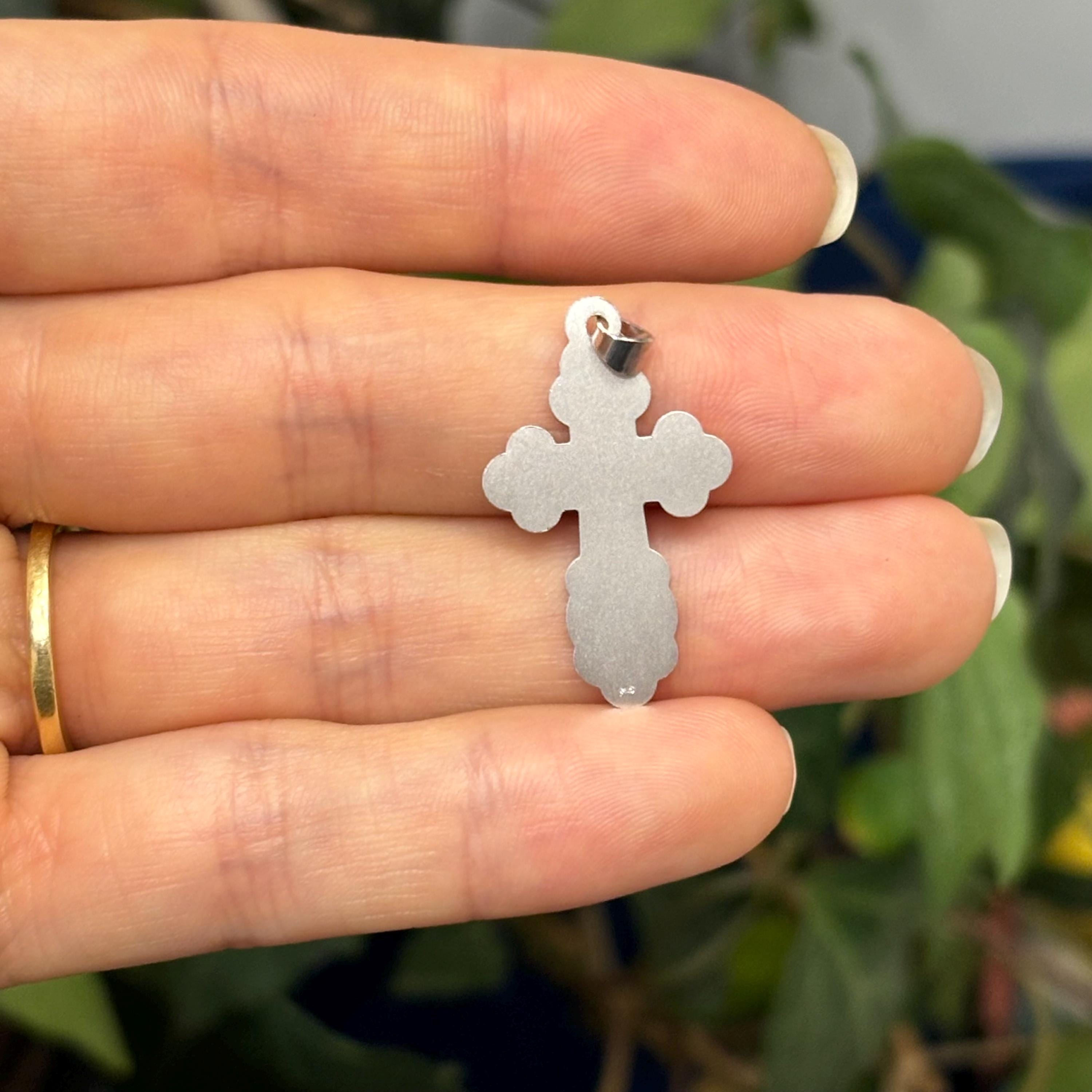 14k White Gold Eastern Orthodox Cross Pendant 26mm x 17mm