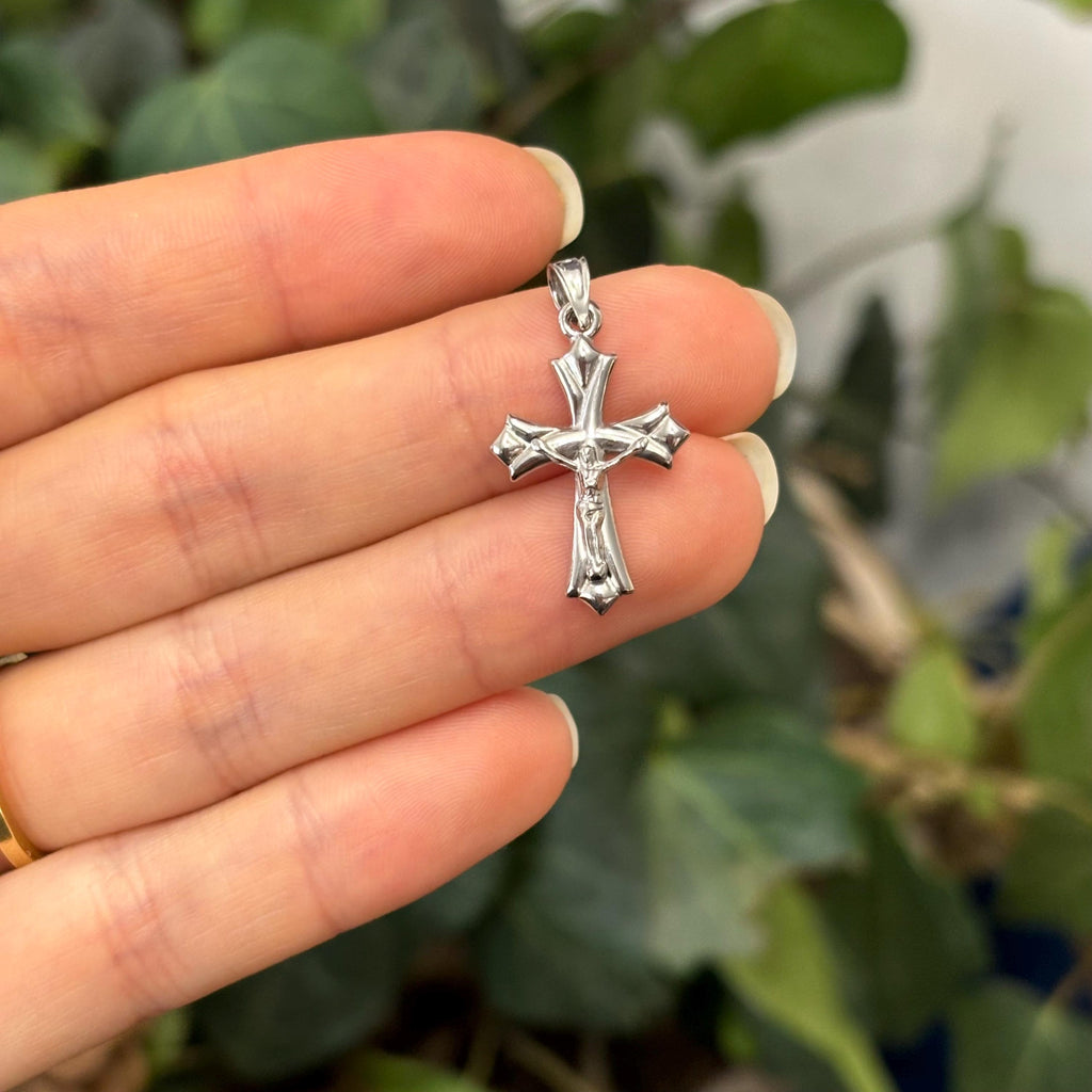 10k White Gold Reversible Crucifix 3D Cross Pendant