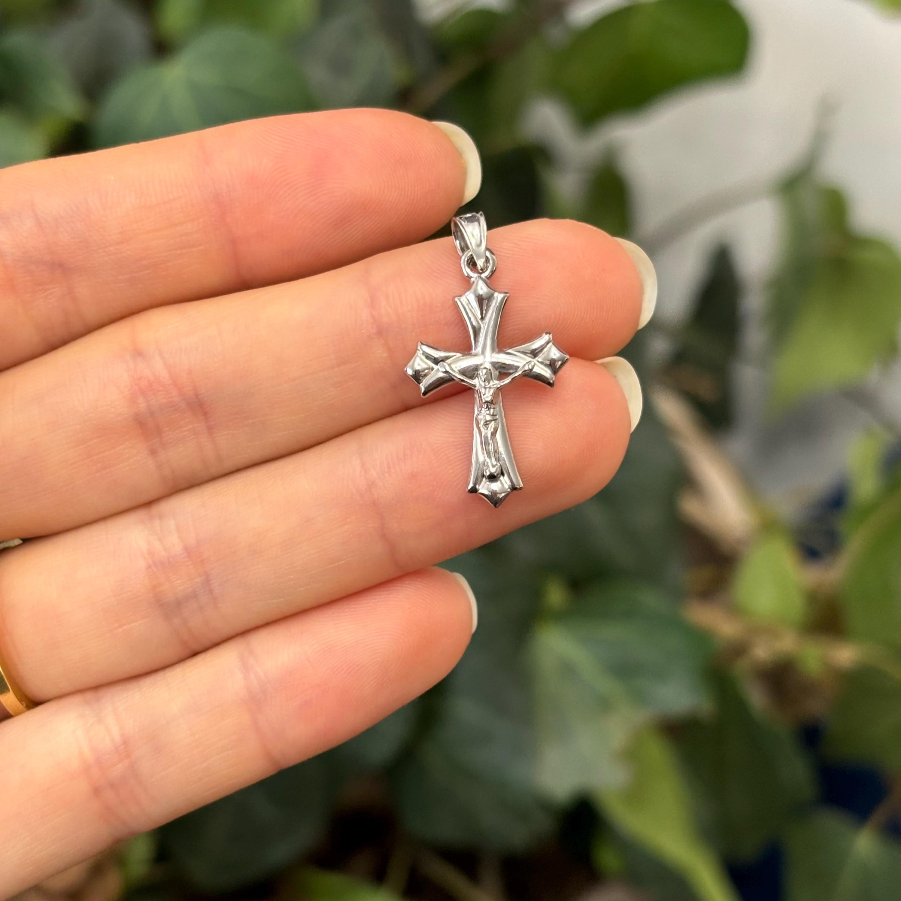 10k White Gold Reversible Crucifix 3D Cross Pendant