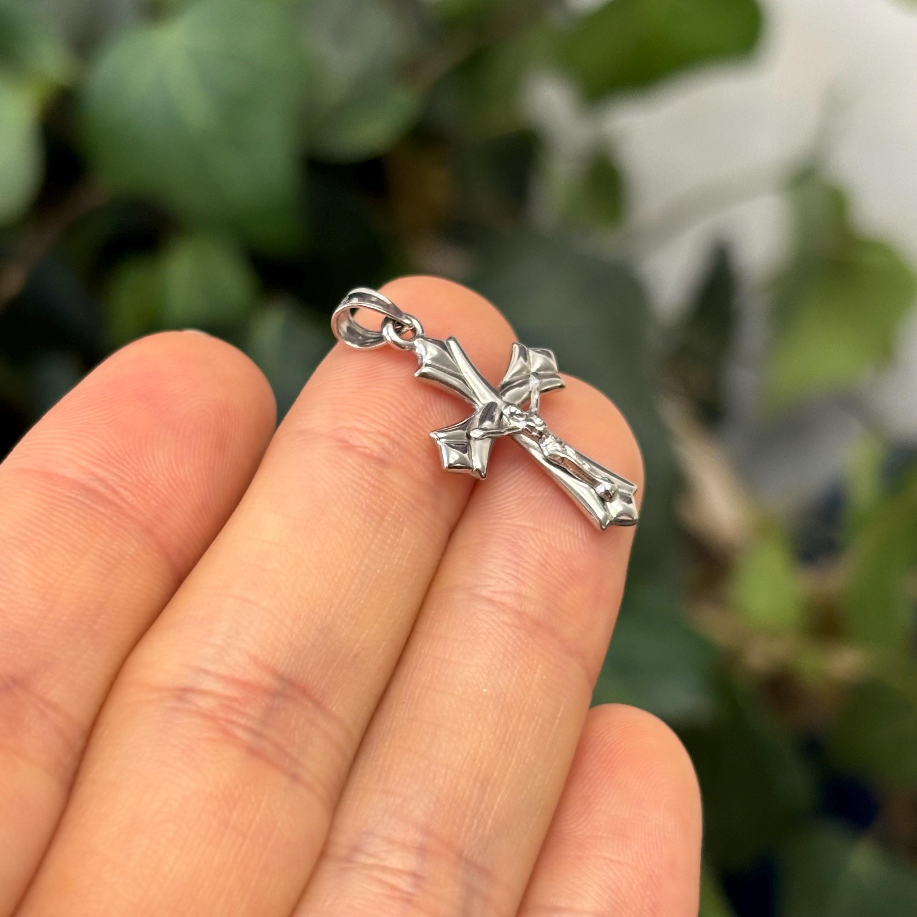 10k White Gold Reversible Crucifix 3D Cross Pendant