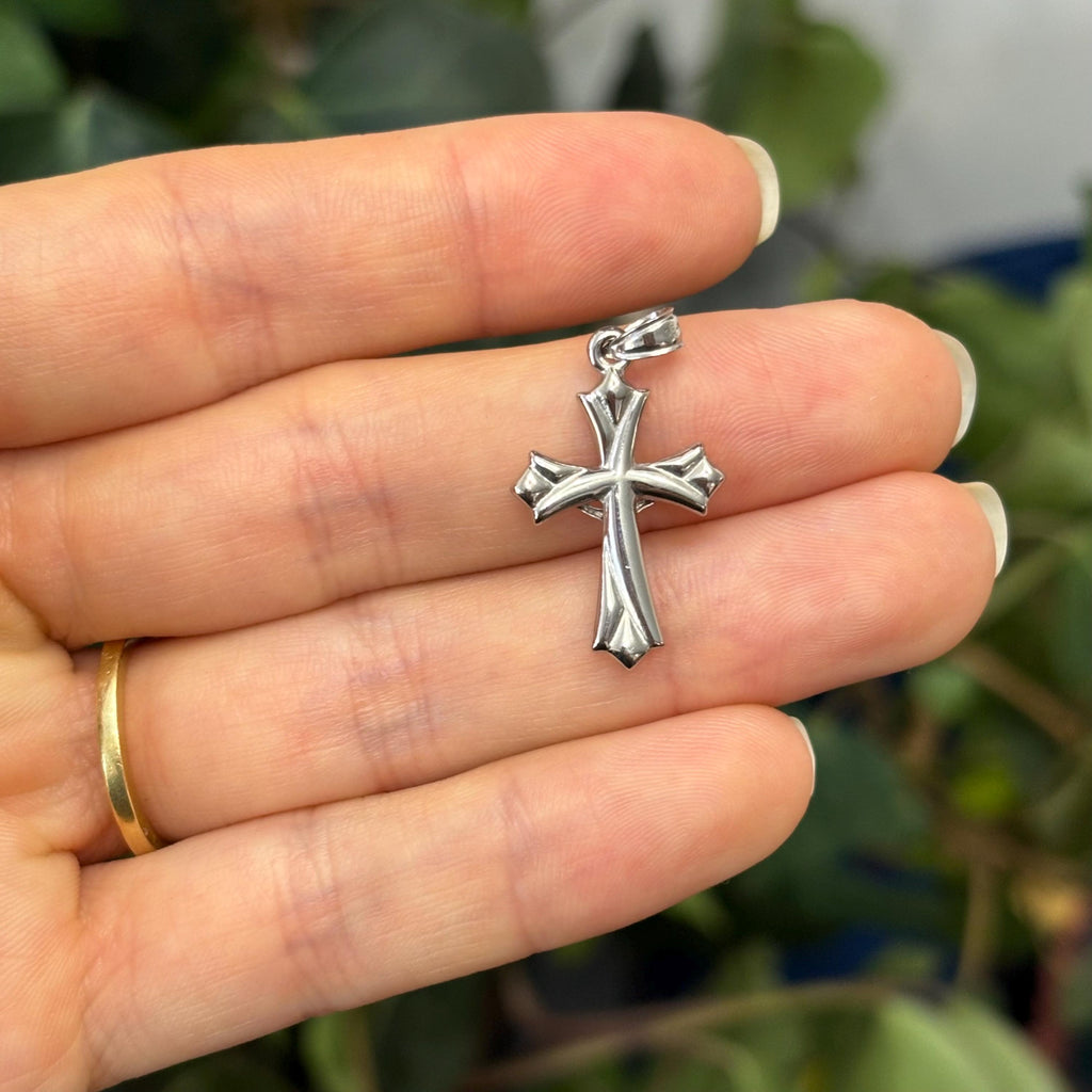 10k White Gold Reversible Crucifix 3D Cross Pendant